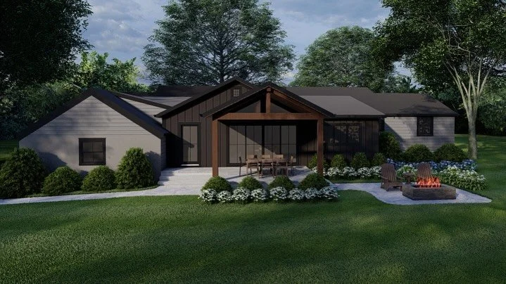 Combining a moody aesthetic with a new open concept kitchen addition! This new renovation reconfigured their floor plan to create a vaulted informal dining area, mudroom, walk in pantry and stellar kitchen.
We added a new front portico to the mix t