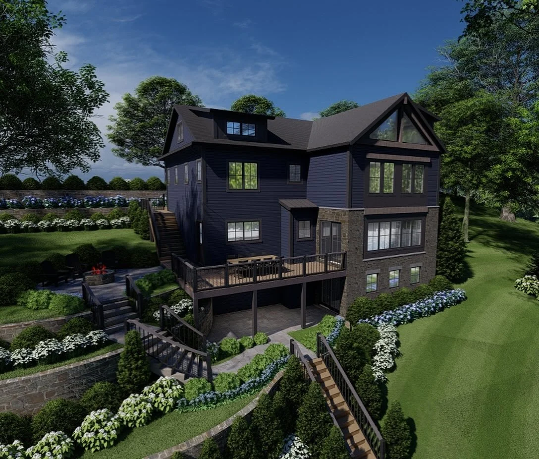 Lake house retreat!! It was time for a major upgrade to this home. Knocking it down to the existing foundation and adding 2.5 stories above!
This house is on a very steep terrain as we are working hand in hand with civil engineers to design the reta