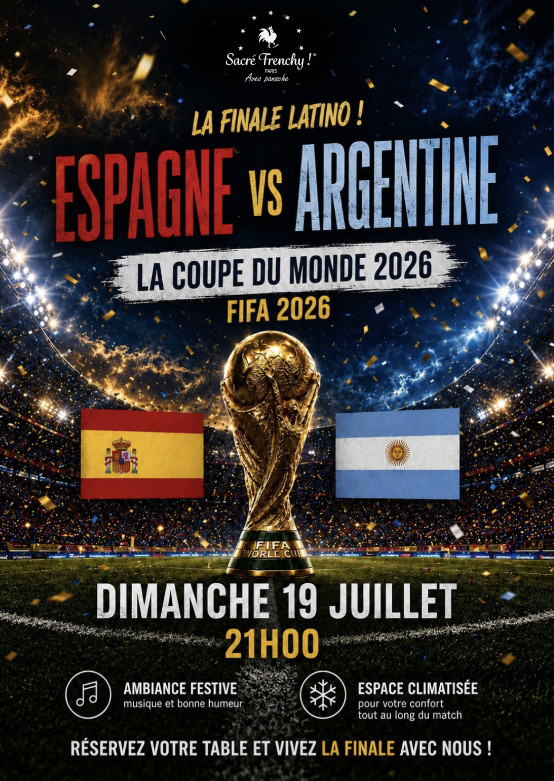 🇪🇸 Espagne 🇦🇷 Argentine : La Finale Latino à vivre au Sacré Frenchy ! 🏆🔥