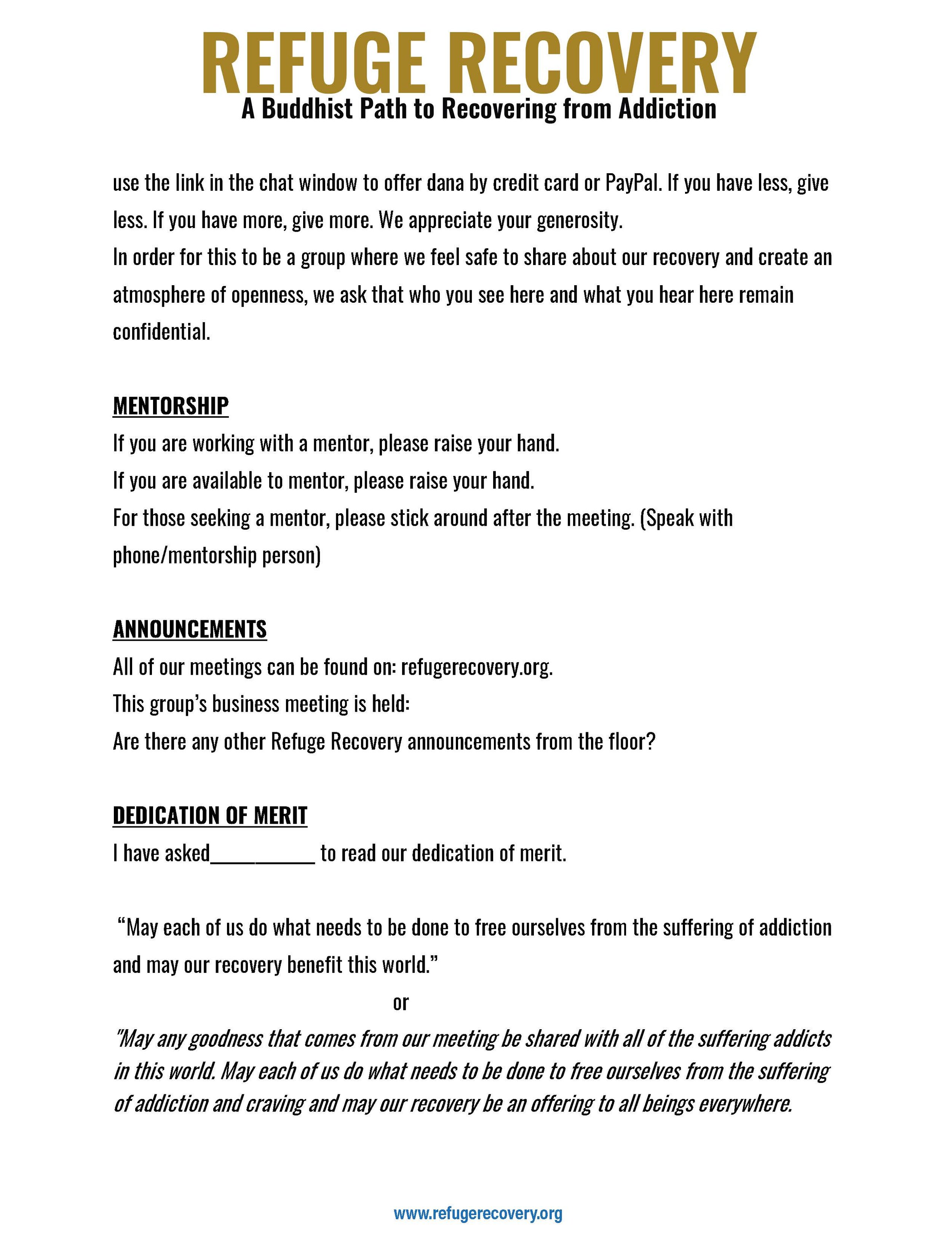 Meeting Resources Refuge Recovery World Services Meeting resources refuge recovery world services