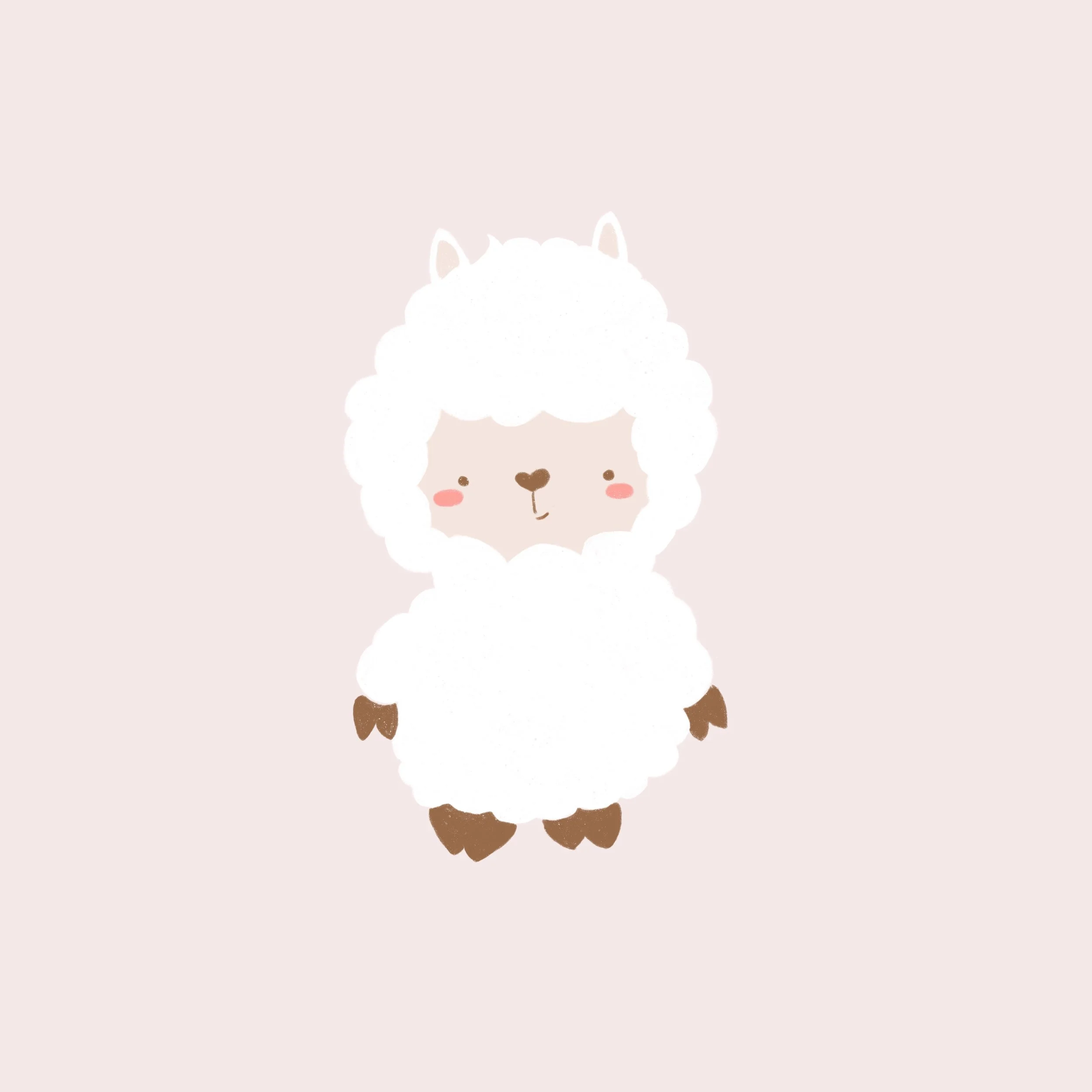 Ilustración de una oveja adorable con cuerpo y cara de felpa, y pequeños detalles en las patas y cara, en fondo de color rosa suave.