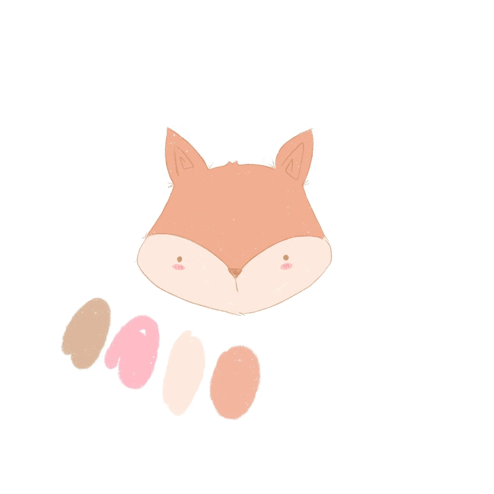 Ilustración de cara de zorro con colores pastel y una paleta de colores al lado.