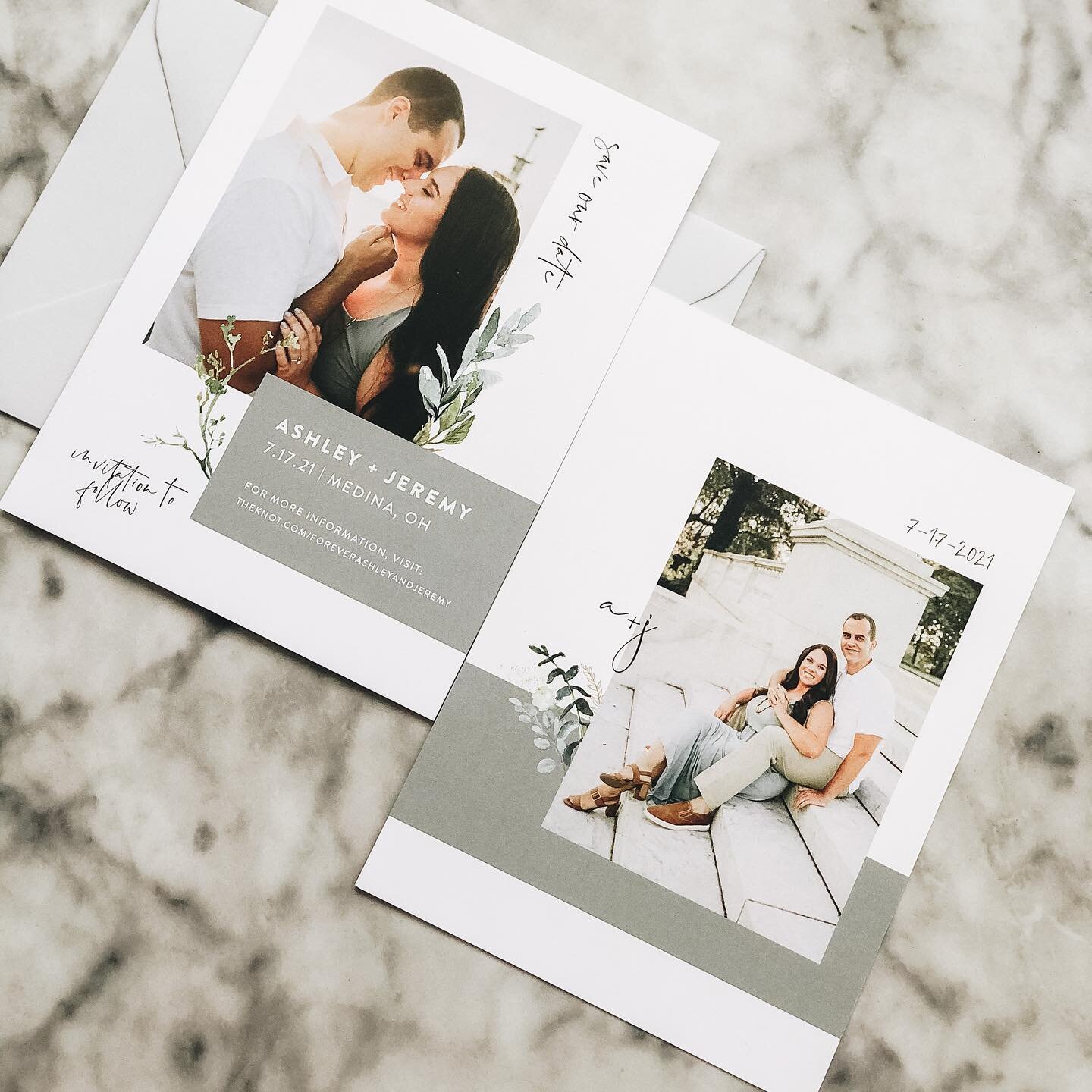 Ashley &amp; Jeremy&rsquo;s save the dates are hitting mailboxes this week ✨ it&rsquo;s so much fun designing for a close friend! We had a hard time deciding on the final design since their engagement photos made every one look so great!