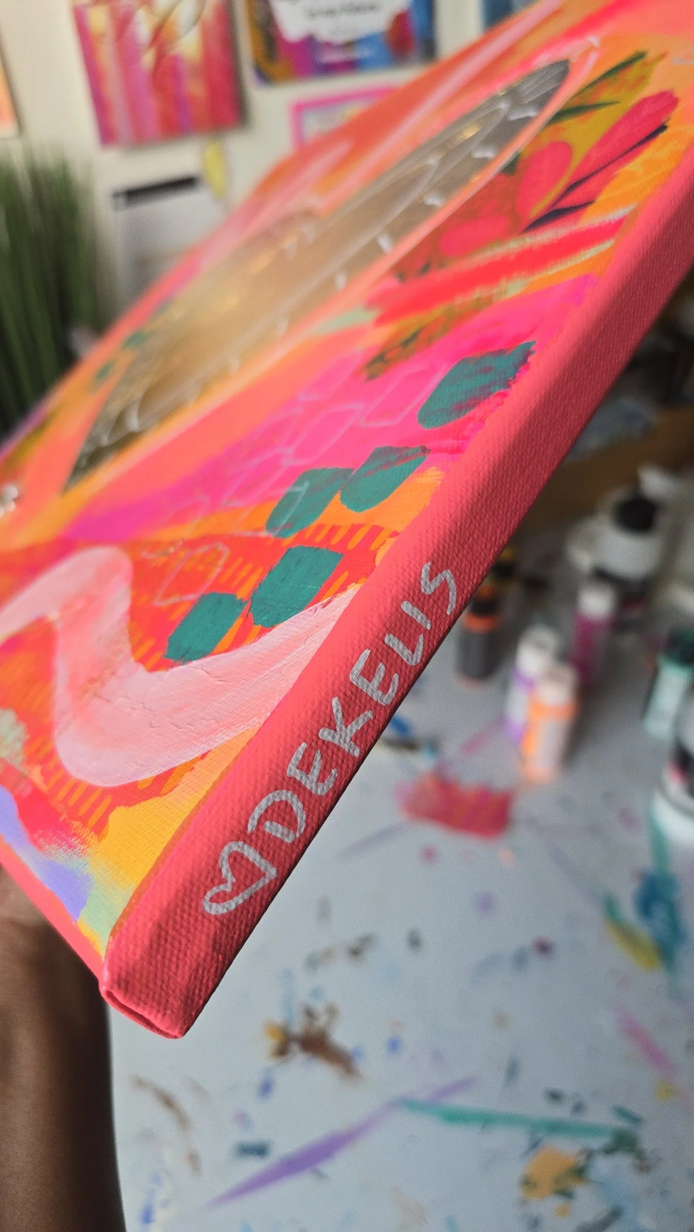 A Strong Heart Mixed Media Abstract Art Painting DeKelis Art Studio