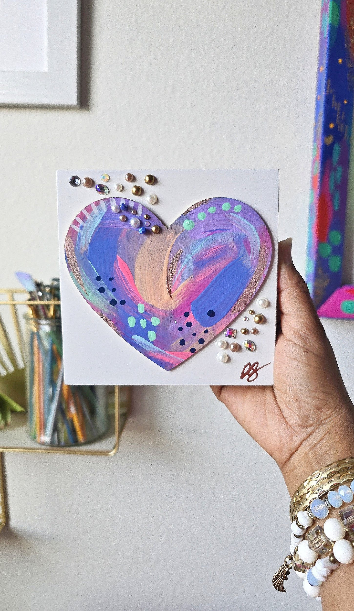 "So Loved" No. 7 - Hand Painted Wooden Heart Block
