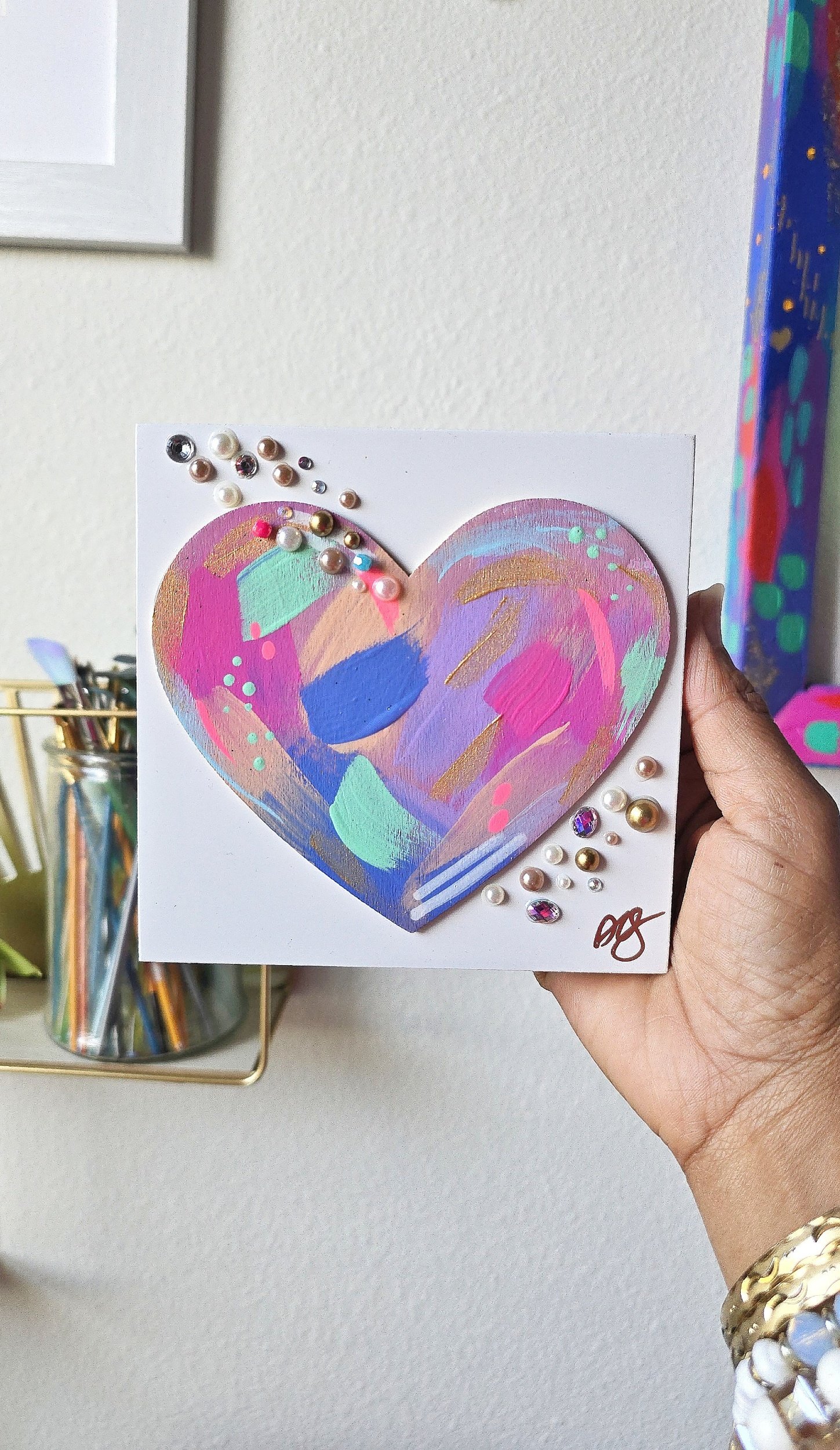 "So Loved" No. 8 - Hand Painted Wooden Heart Block