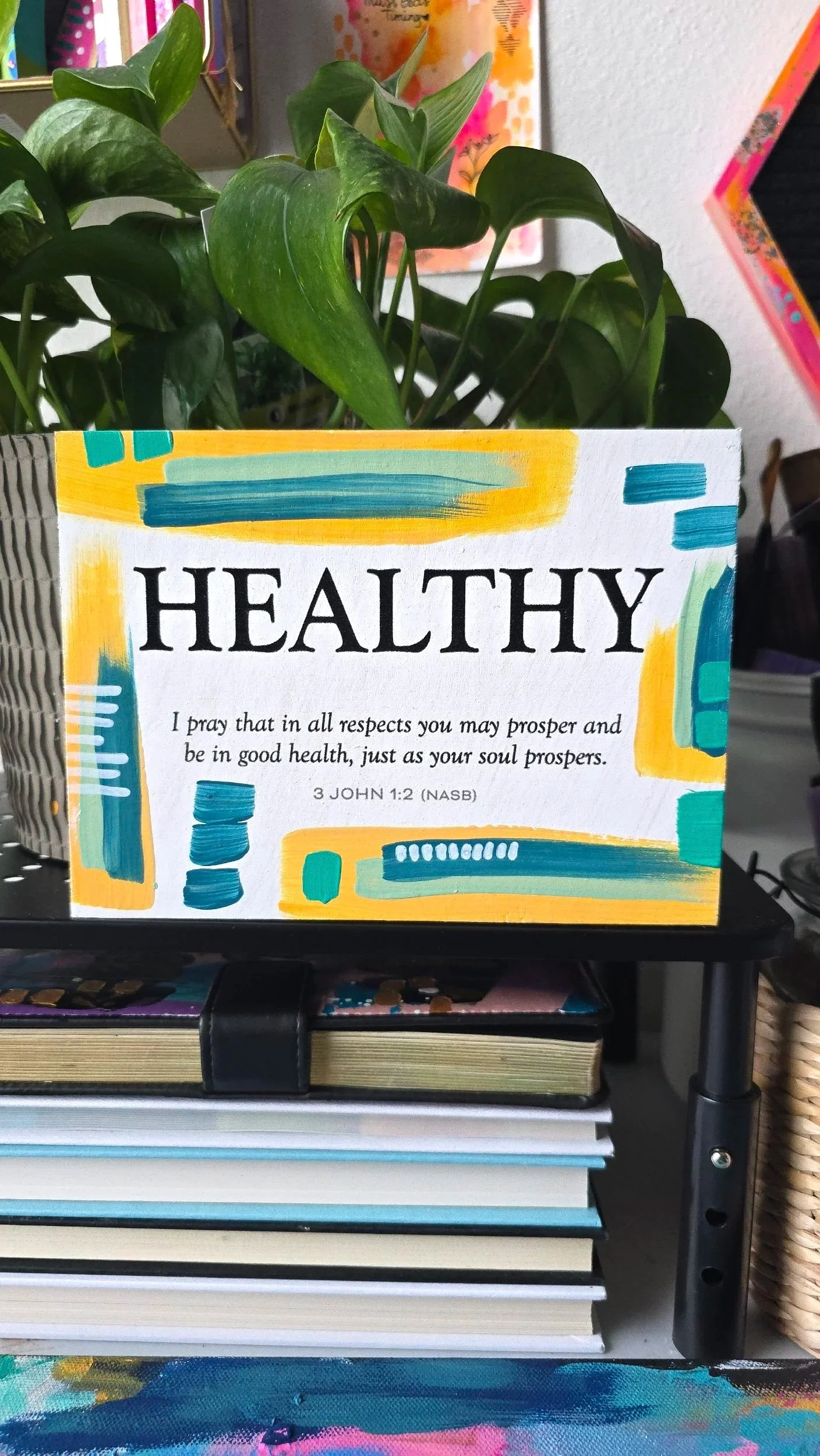 Healthy Upcycled Hand Painted Wood Block with Bible Verse 3 John 1:2