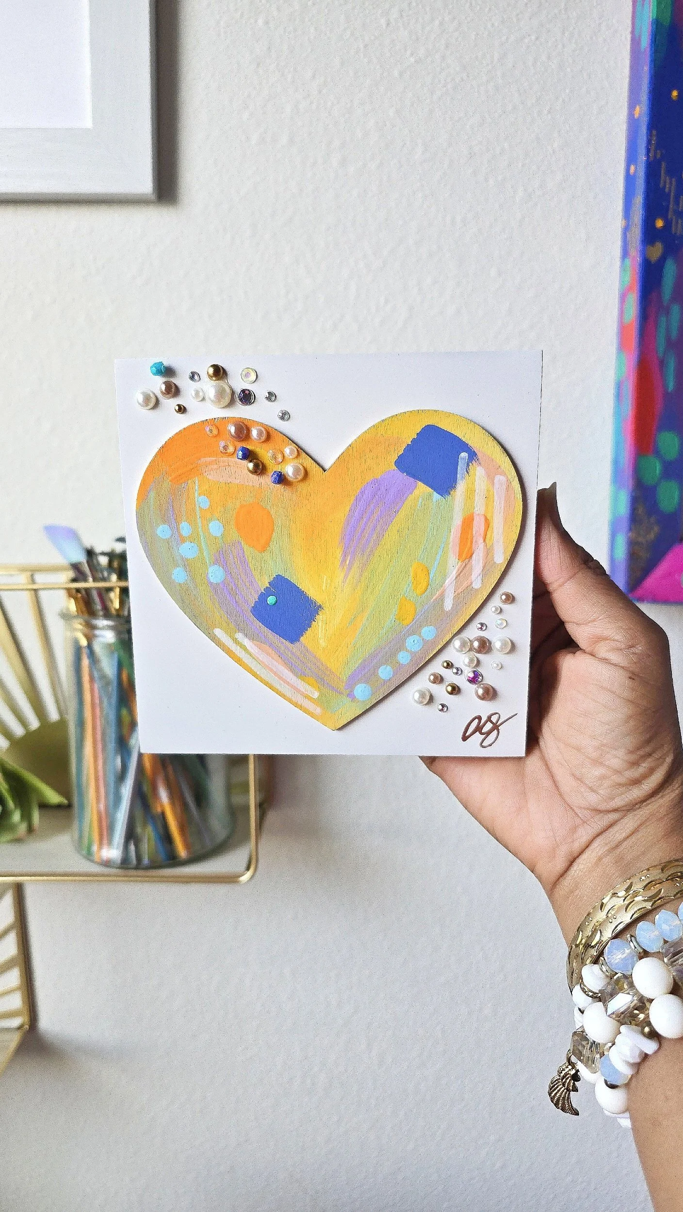 "So Loved" No. 10 - Hand Painted Wooden Heart Block