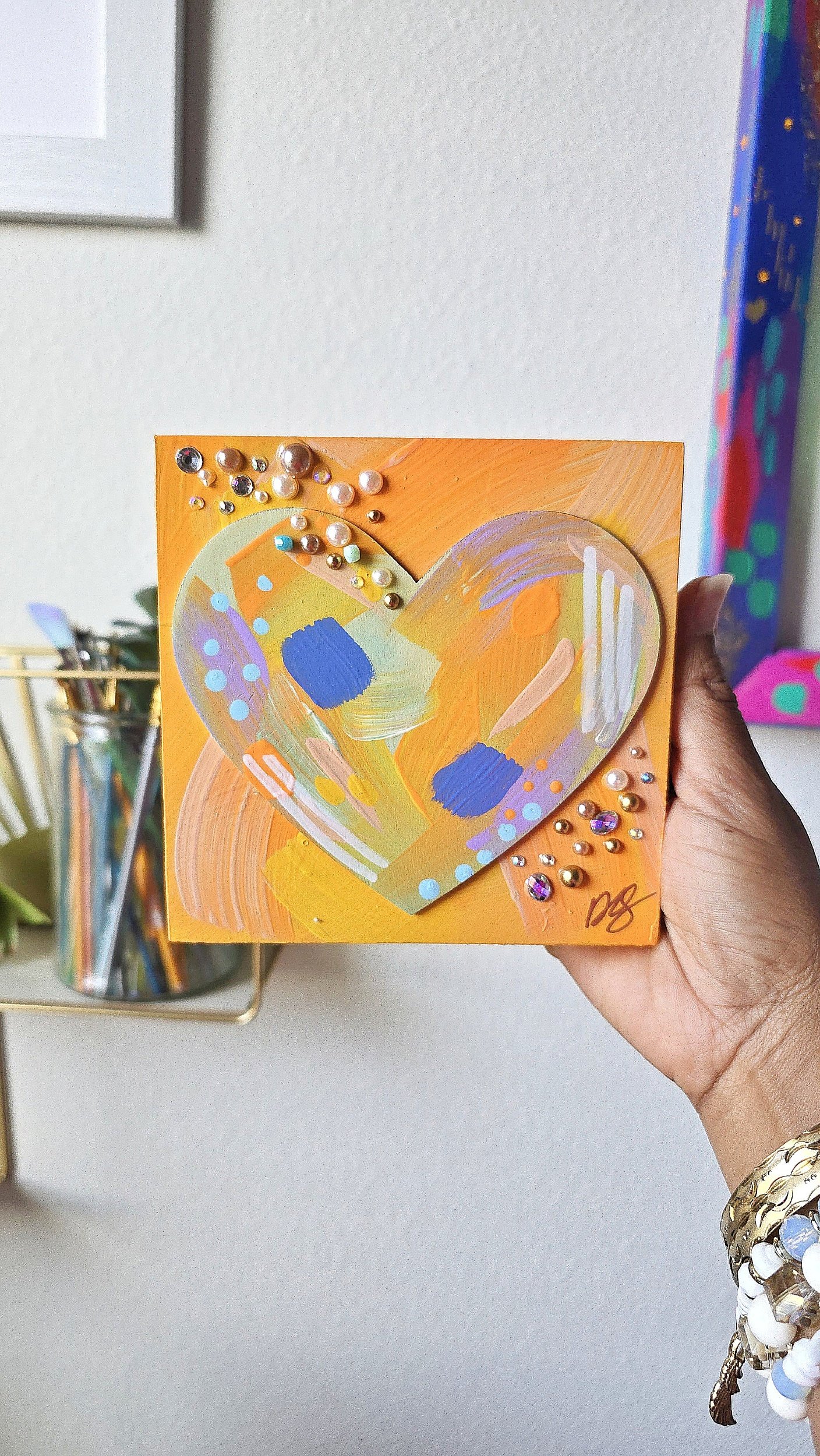 "So Loved" No. 6 - Hand Painted Wooden Heart Block