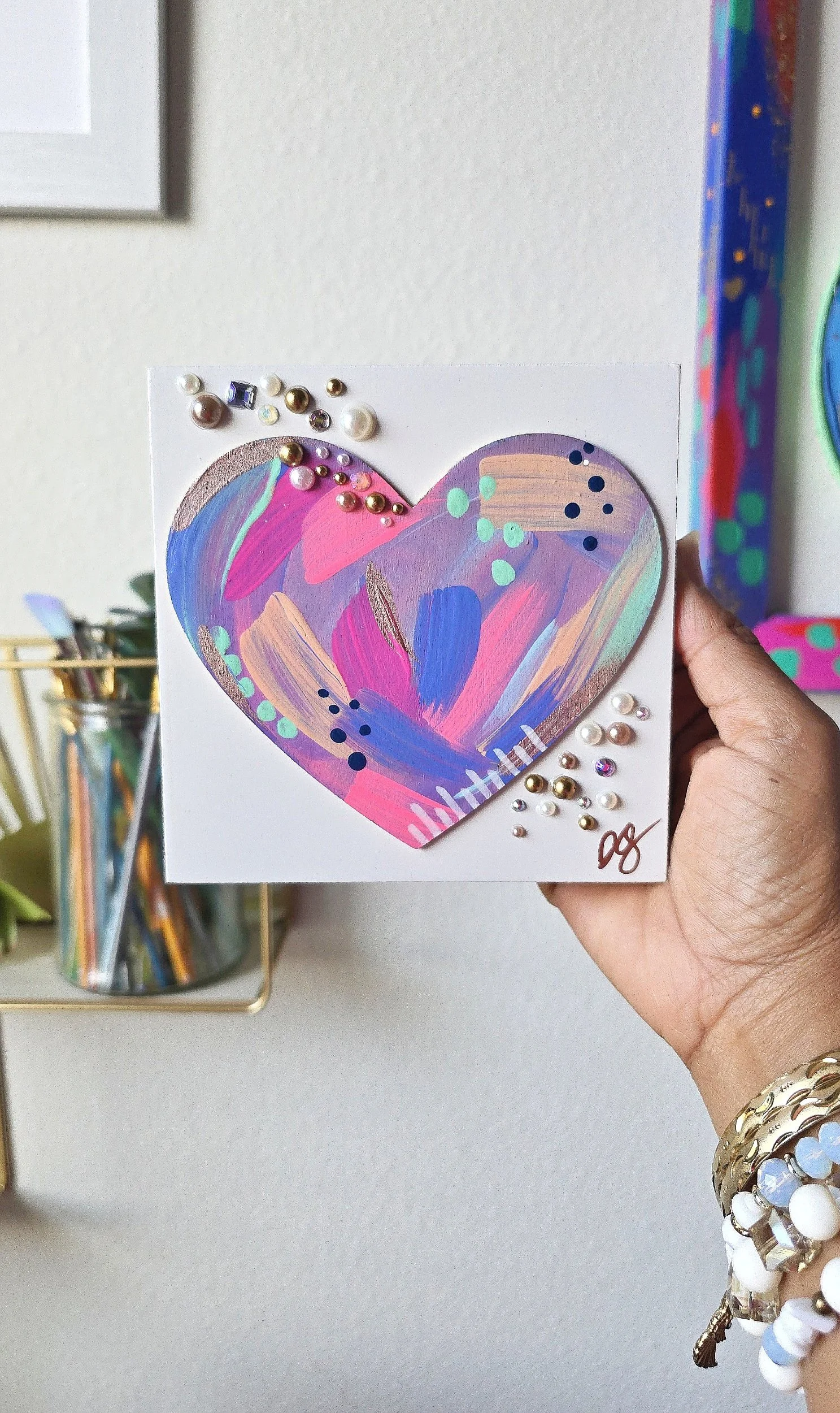 "So Loved" No. 12 - Hand Painted Wooden Heart Block