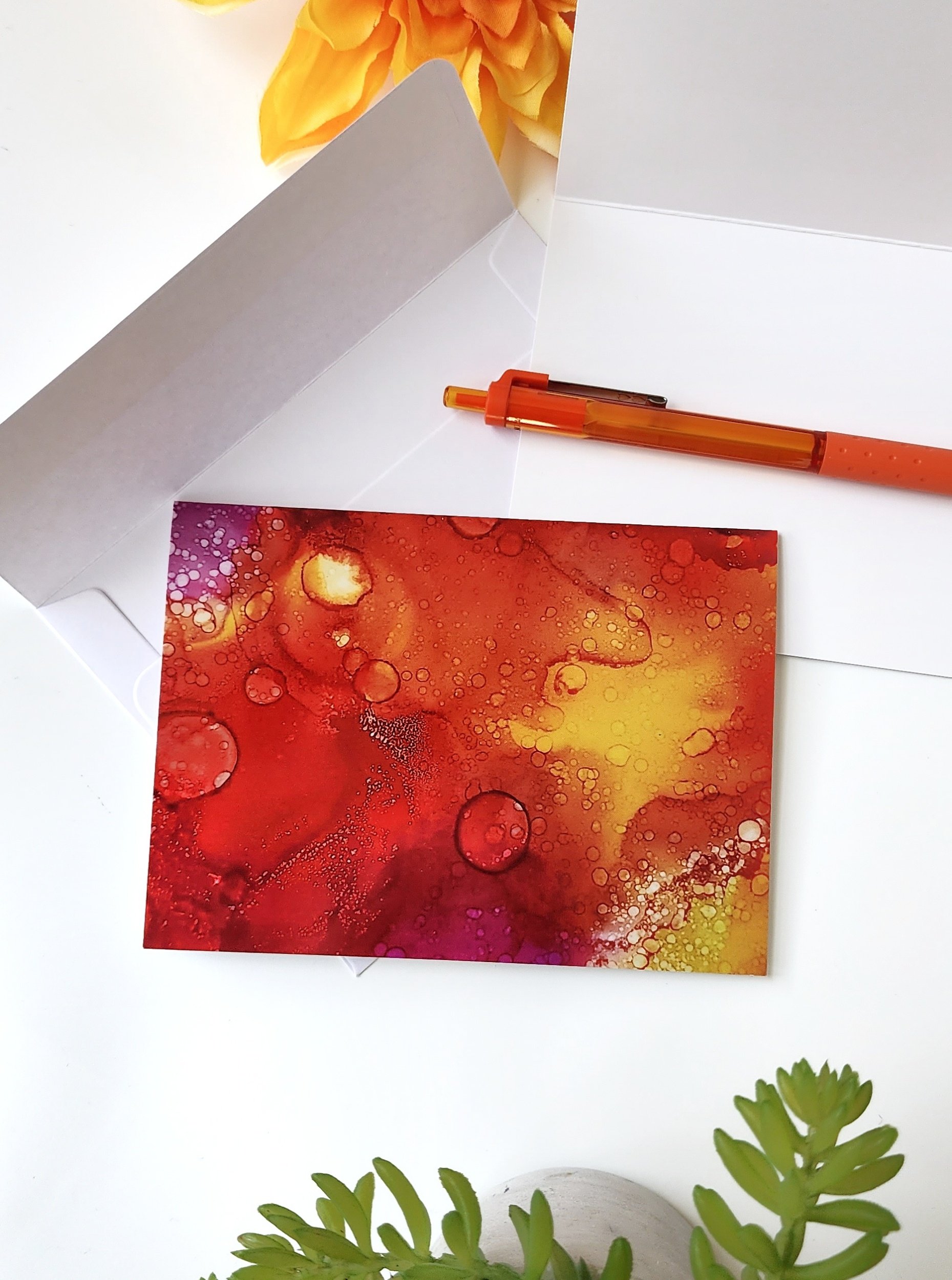 Orange Yellow Pink Blank Greeting Cards