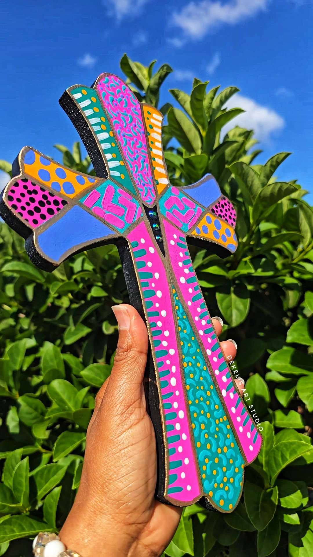 Redeemed Hand Painted Abstract Wooden Cross