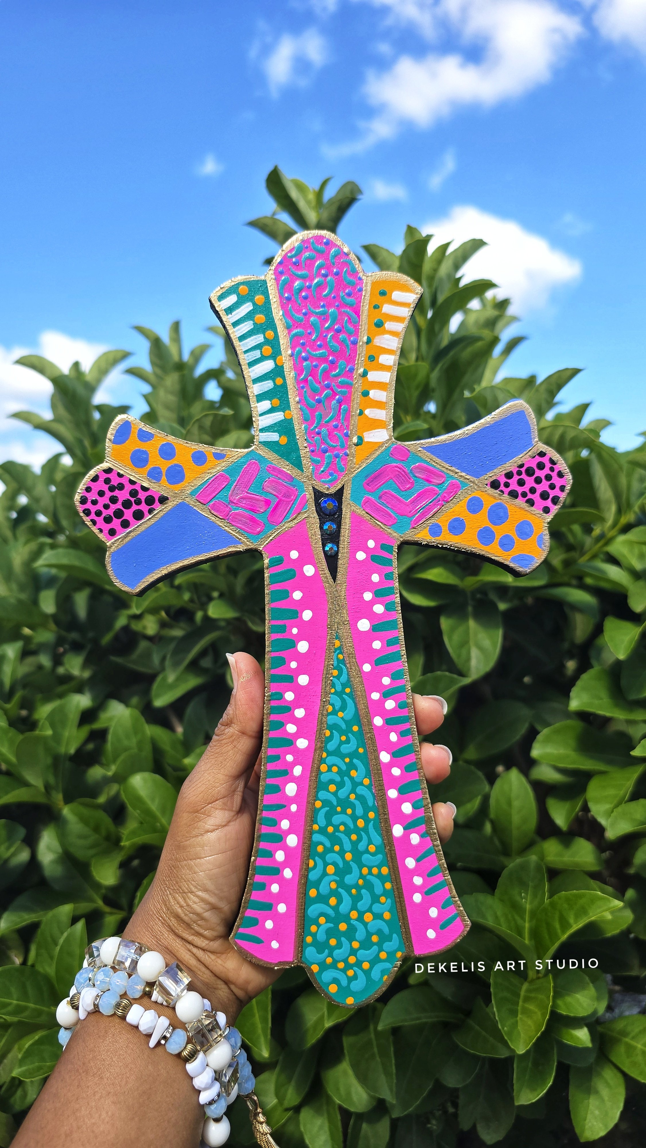 Redeemed Hand Painted Abstract Wooden Cross