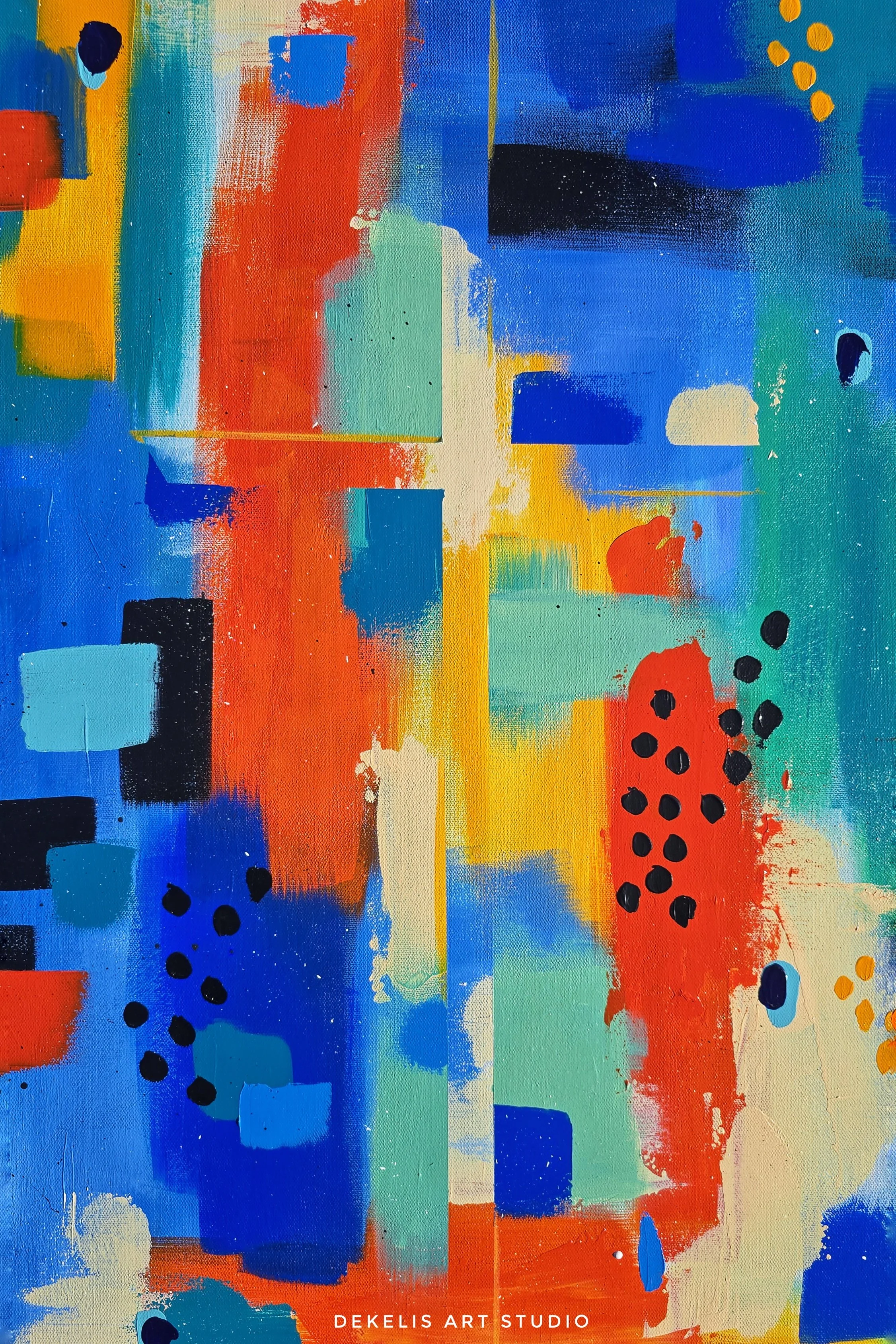 Multicolored Abstract Painting with hidden cross in the center, artwork by DeKelis Art Studio