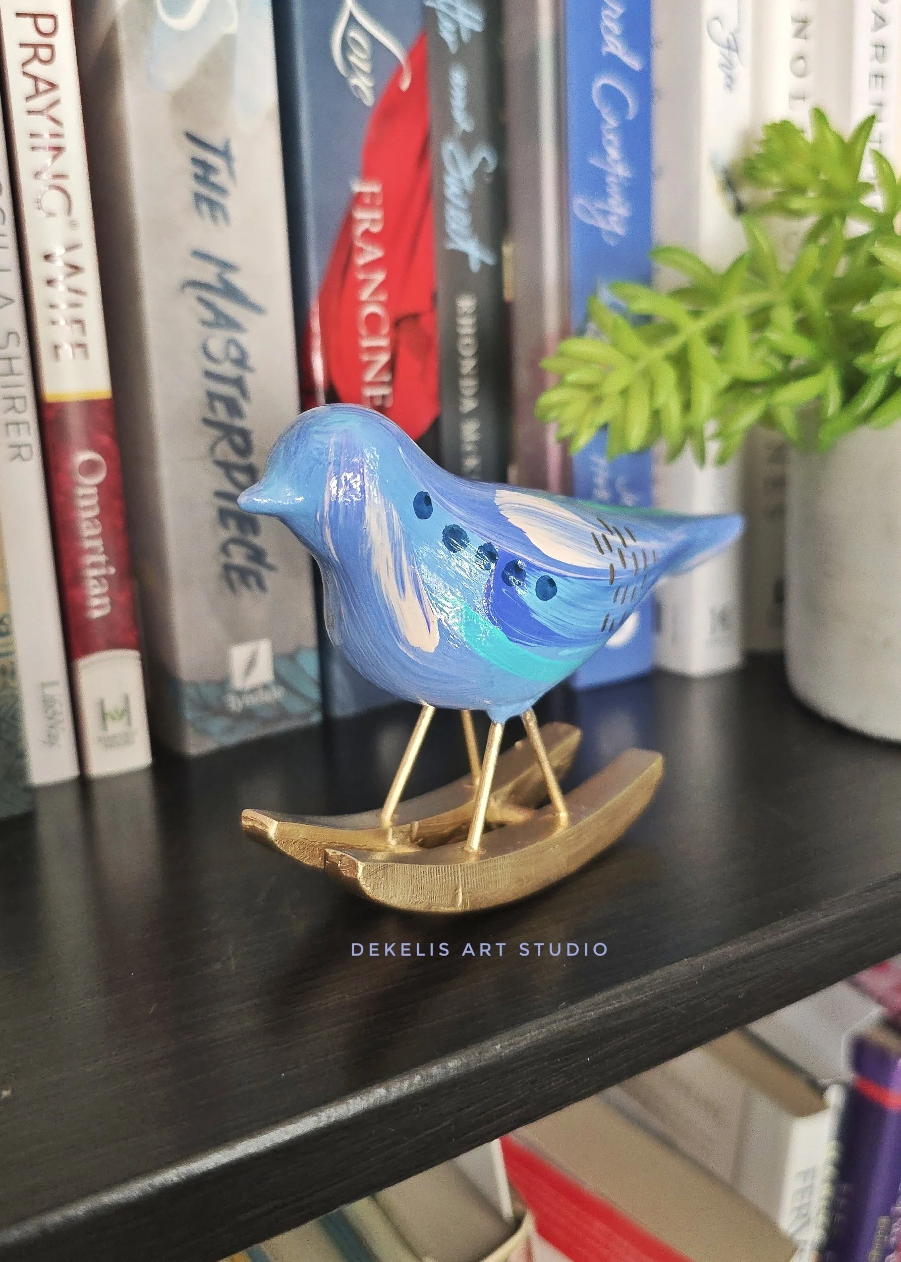 Little Abstract Blue Bird No. 1 - Hand Painted Wooden Figurine