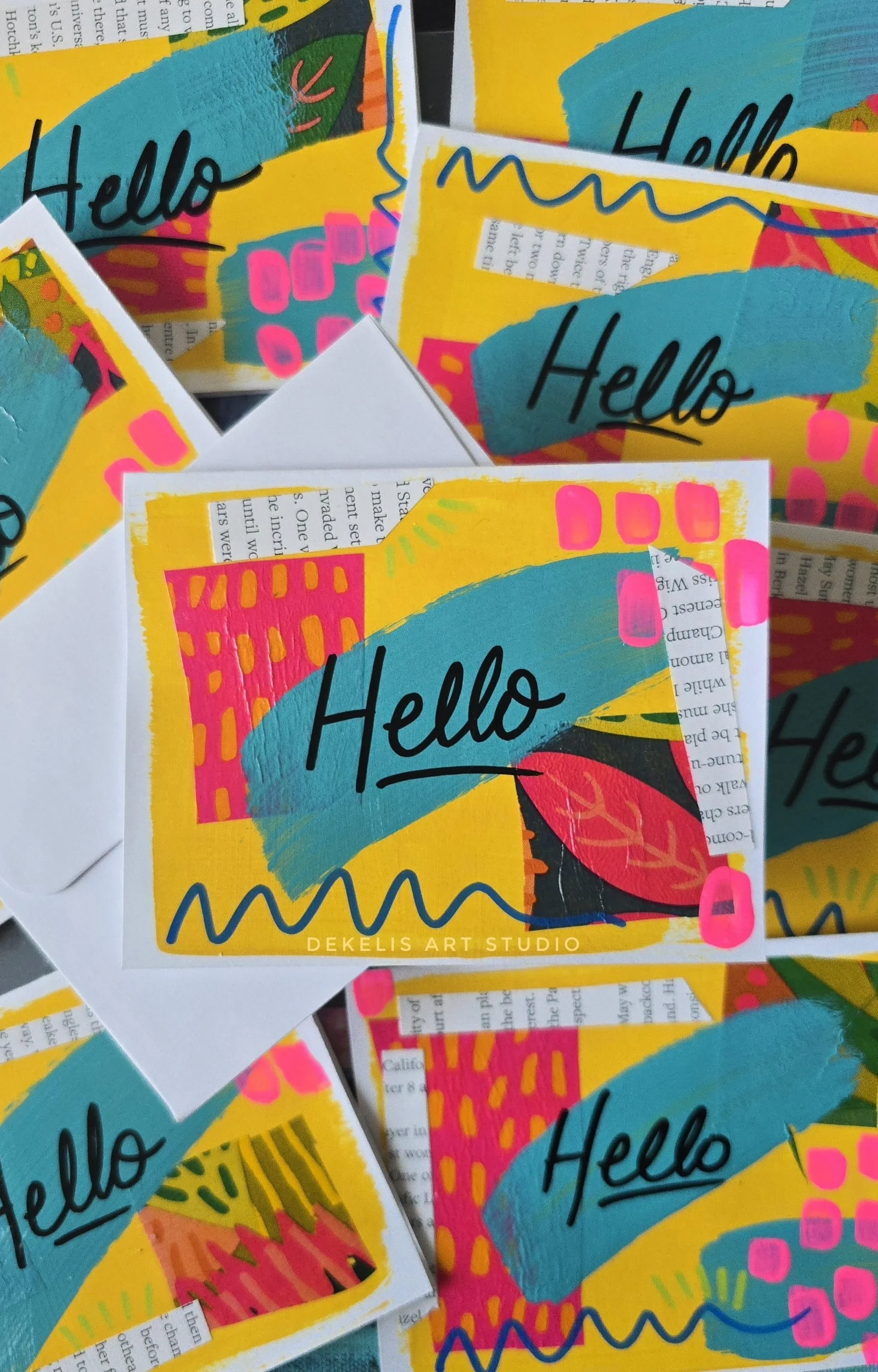 Mix of Abstract Hand Painted Collage Study Note Cards Style #1