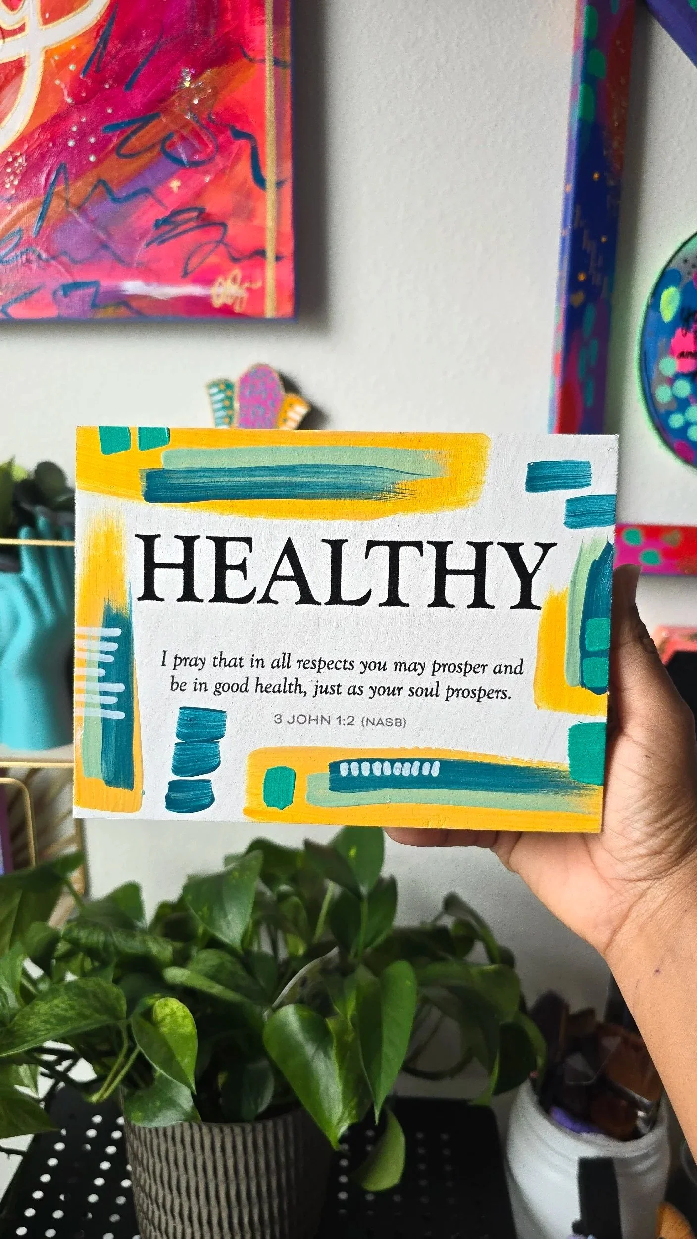 Healthy - Upcycled Hand-Painted Wood Block