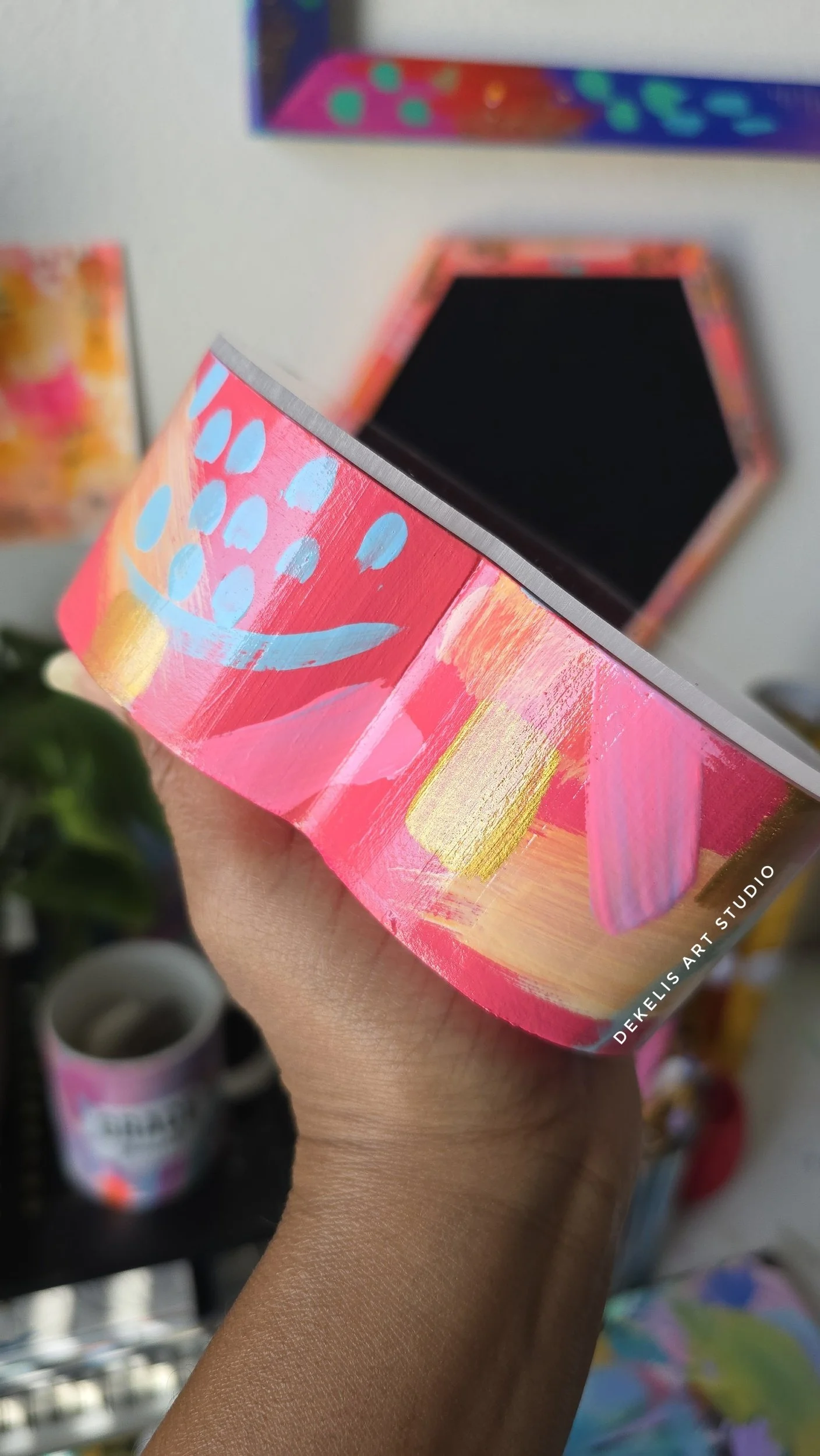 Keepsake Hand-Painted Heart Wood Box with Pink Designs by DeKelis Art Studio