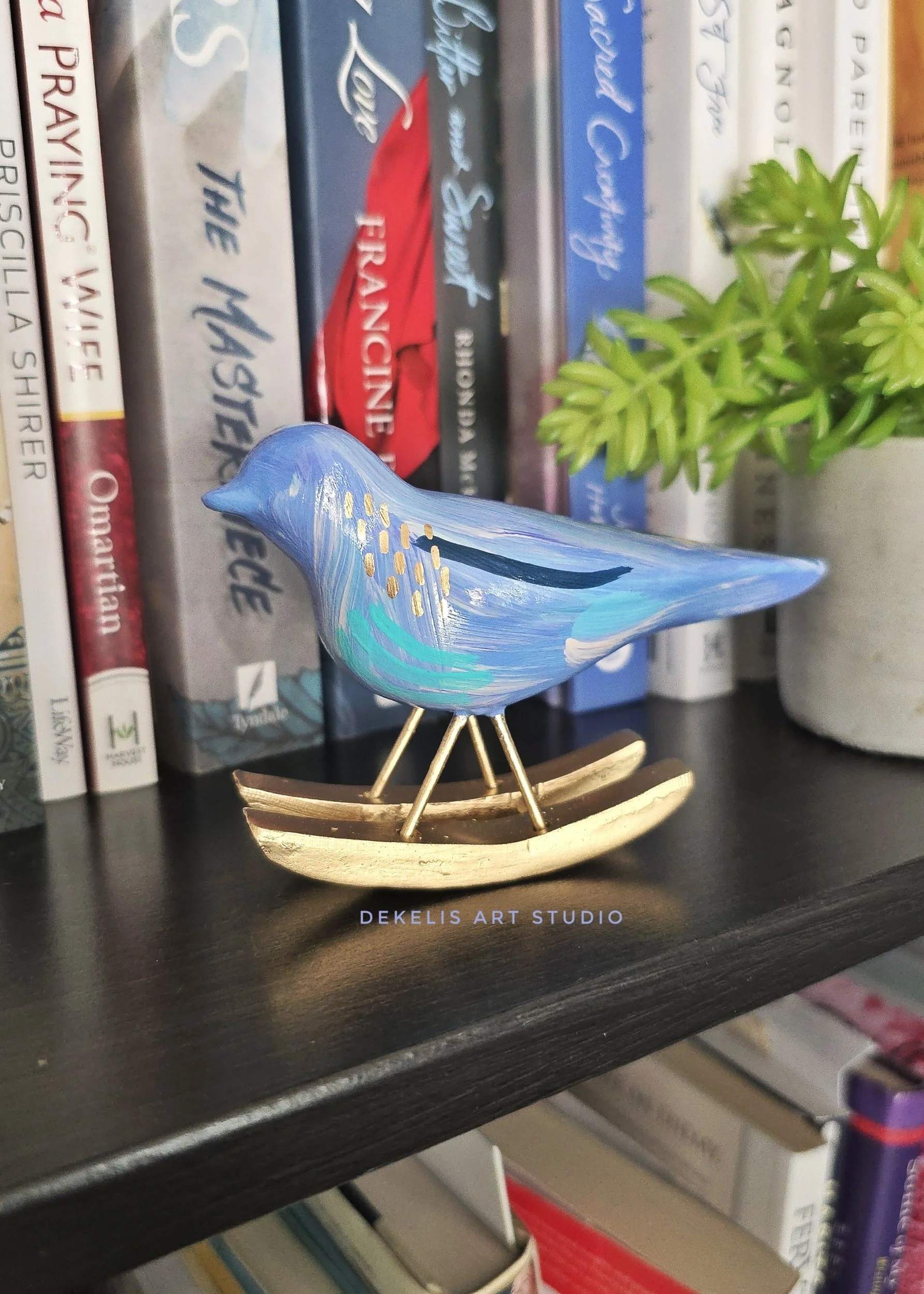 Little Abstract Blue Bird No. 2 - Hand Painted Wooden Figurine