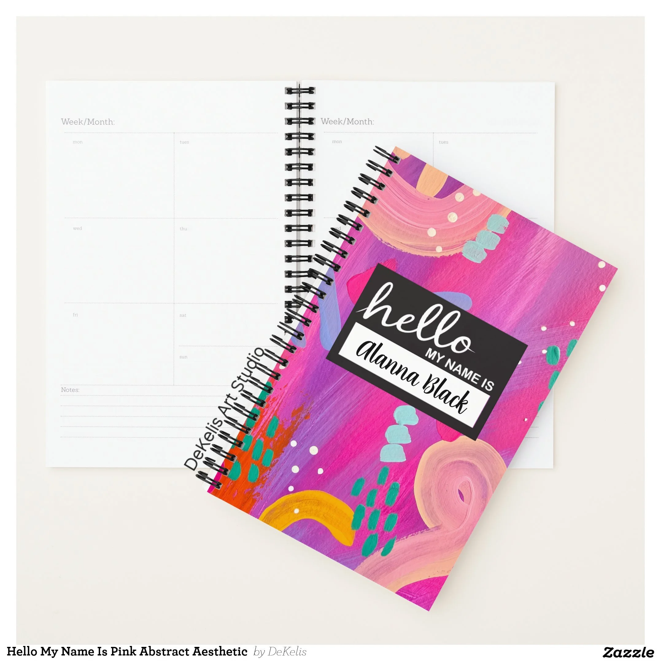 Colorful Pink Abstract Planner Cover Designed by DeKelis Art Studio