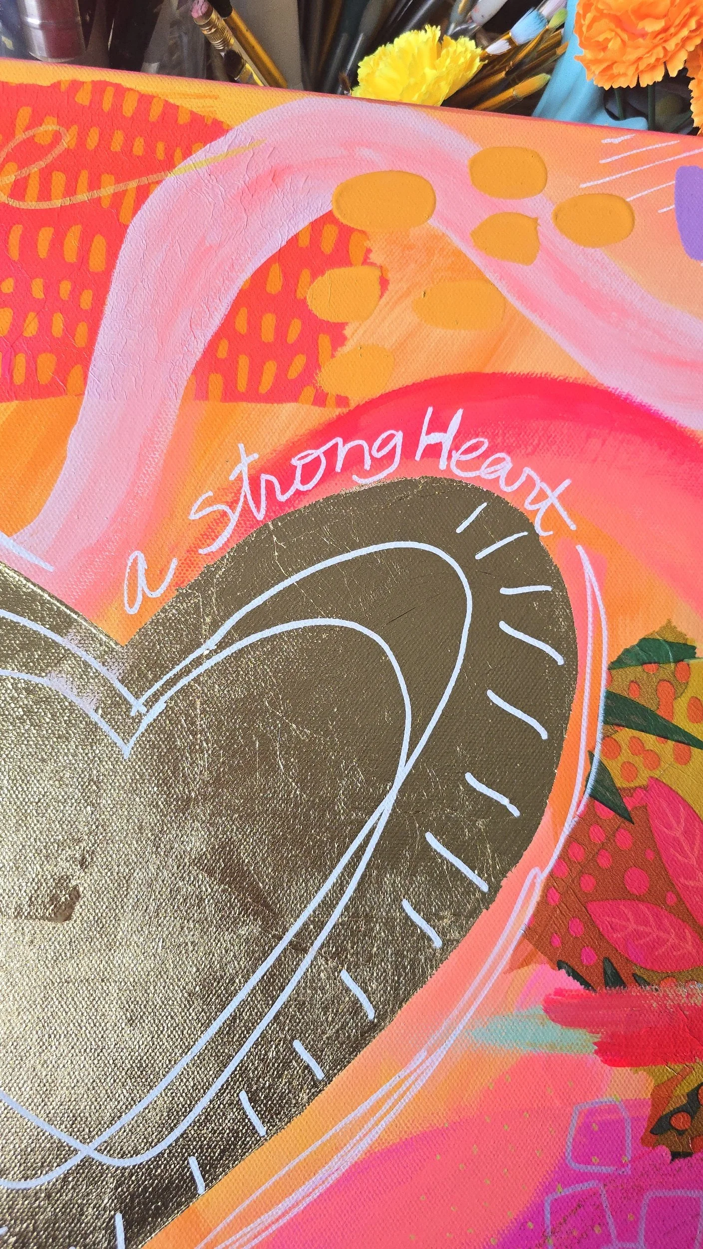 A Strong Heart Mixed Media Abstract Art Painting DeKelis Art Studio