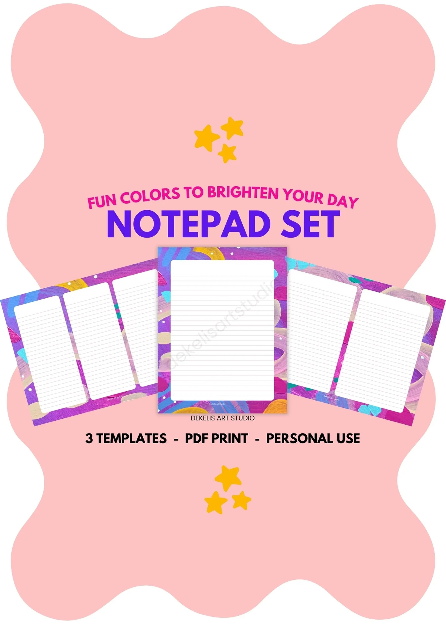 Colorful abstract notepad design templates to help with organizing notes and streamline tasks with style and fun by DeKelis Art Studio