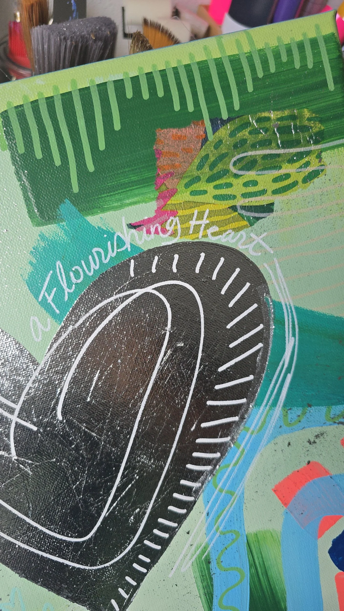 A Flourishing Heart Mixed Media Abstract Painting DeKelis Art Studio
