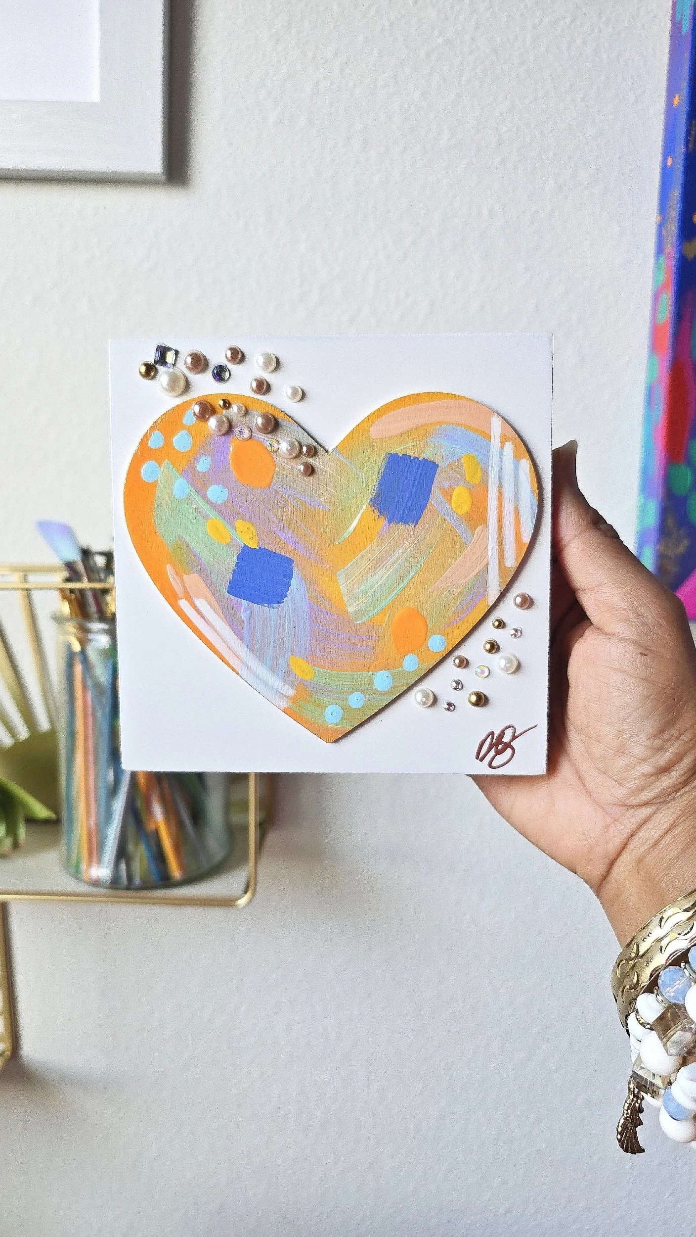 "So Loved" No. 9 - Hand Painted Wooden Heart Block