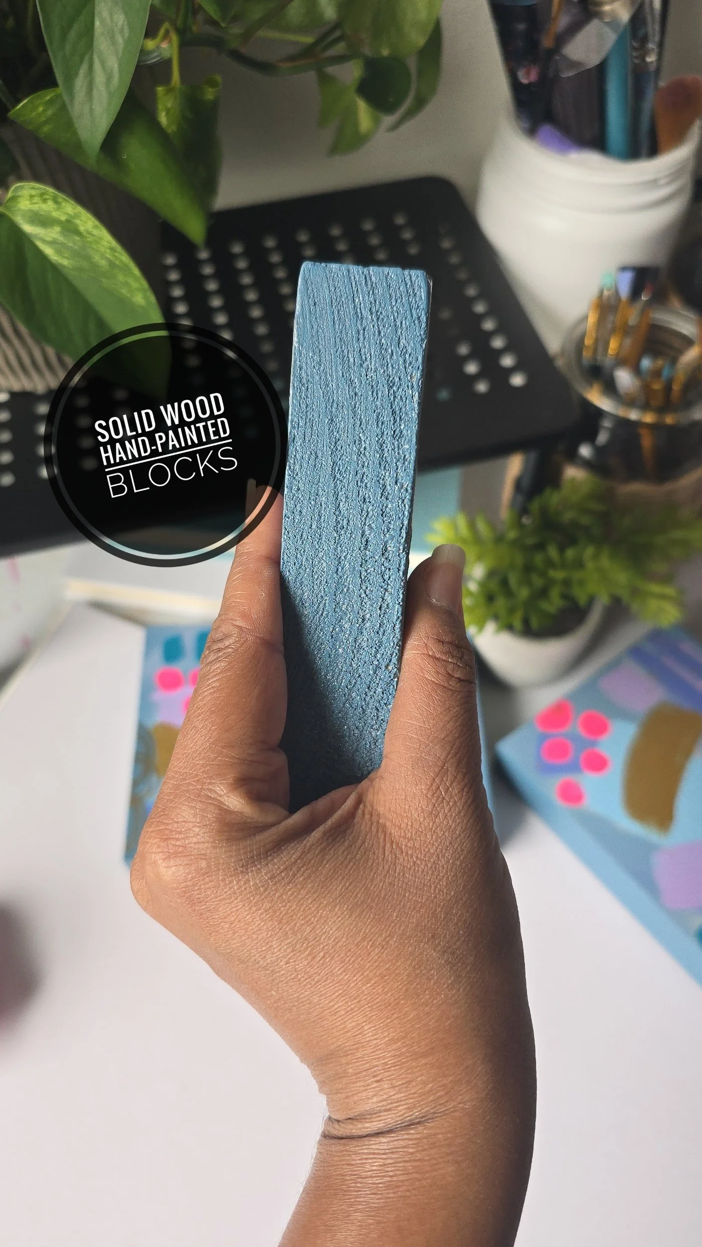 Joyful Abstract Painted Artwork on Wood Block by DeKelis Art Studio (Copy)