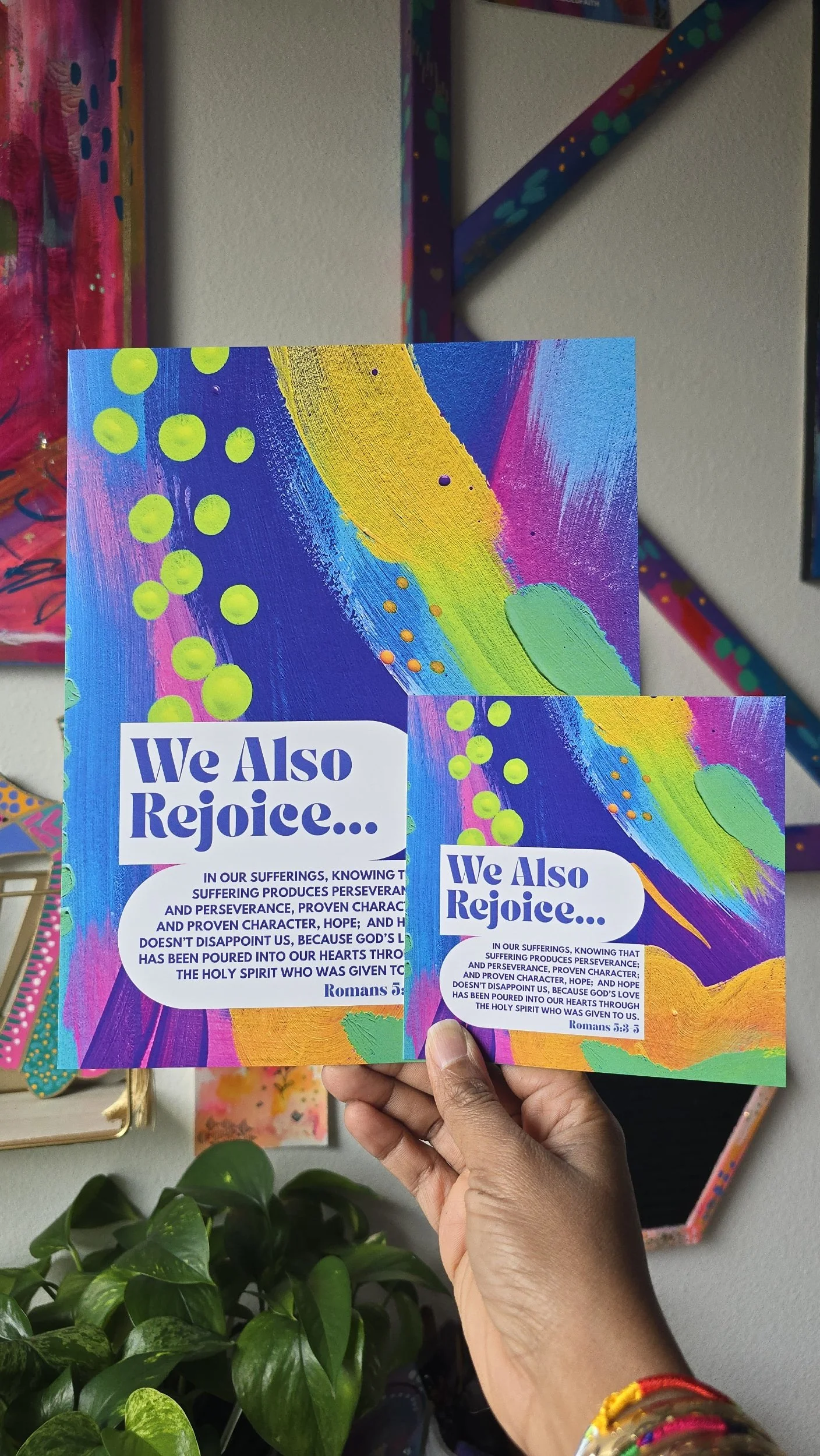 We Also Rejoice Romans 5:3-5 Inspirational Abstract Art Print by DeKelis Art Studio