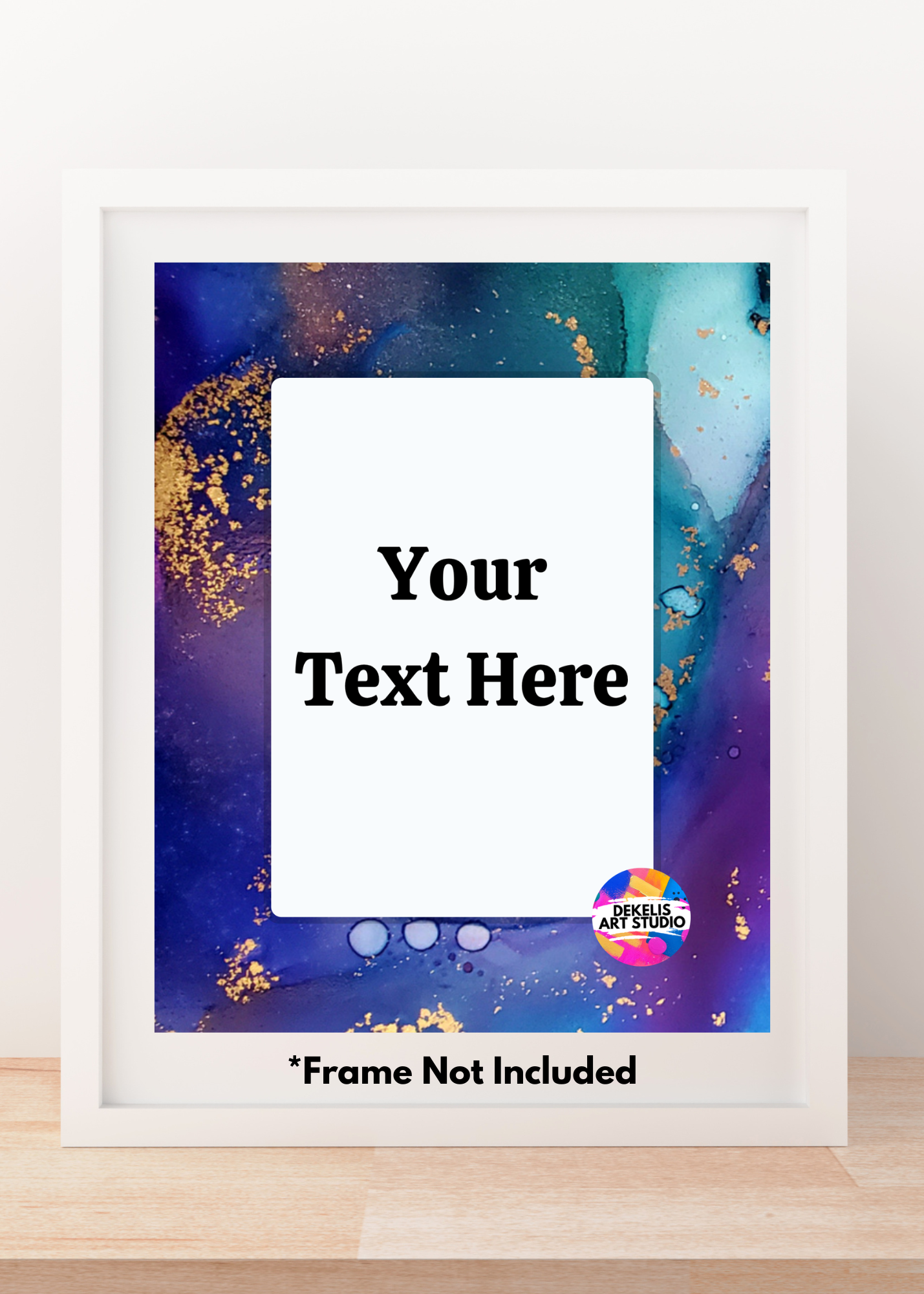 Custom Message Art Print - Peacock 2 Alcohol Ink Border
