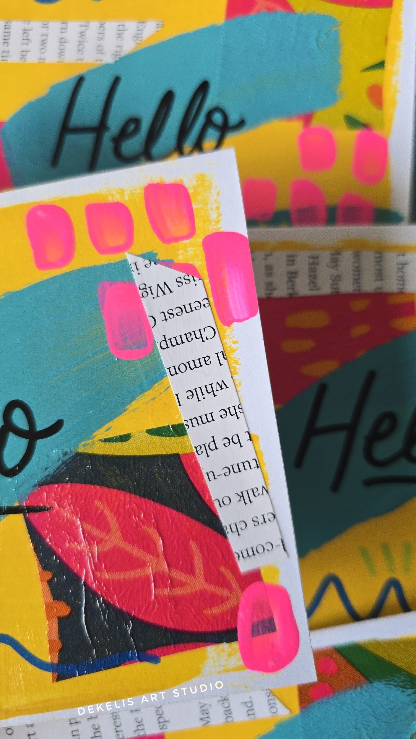 Colorful Abstract Mixed Media Hand Painted and Collage Greeting Note Card with Envelope by DeKelis Art Studio
