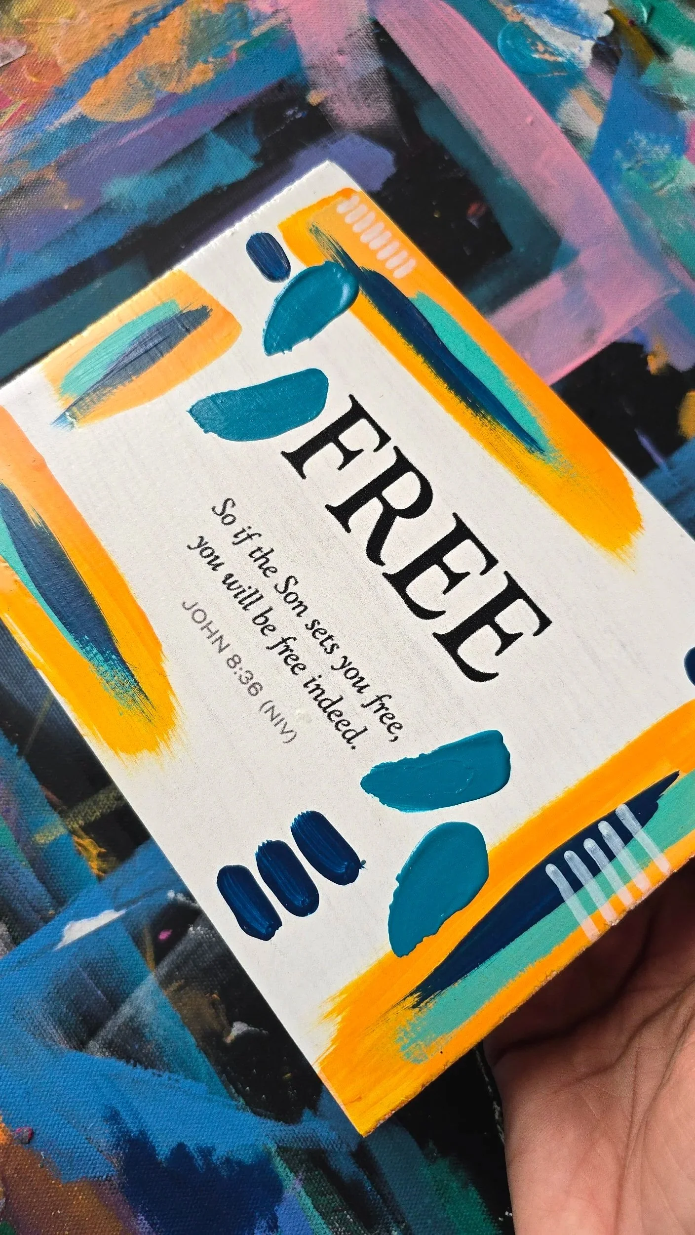 Free Upcycled Hand Painted Wood Block Bible Verse John 8:36 DeKelis Art Studio