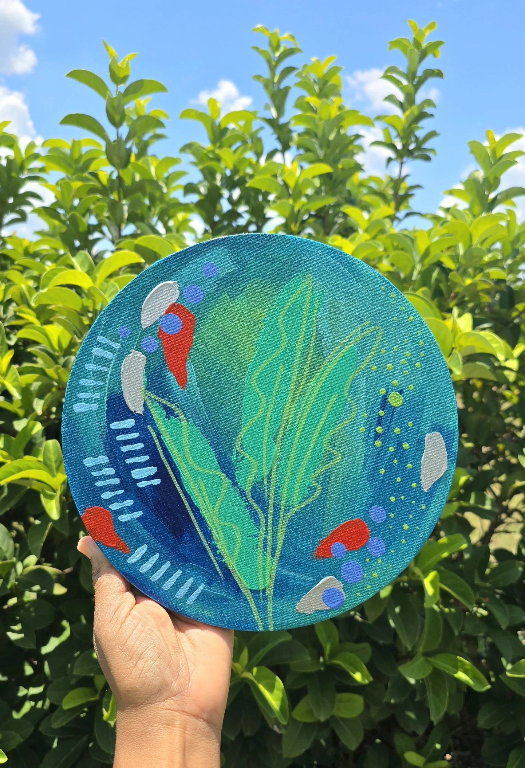 Inspirational Growth Abstract Painting in Green Blue Silver and Red