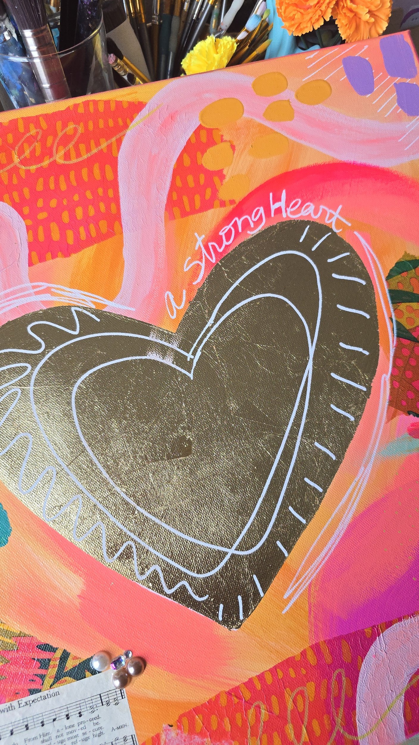 A Strong Heart Mixed Media Abstract Art Painting DeKelis Art Studio