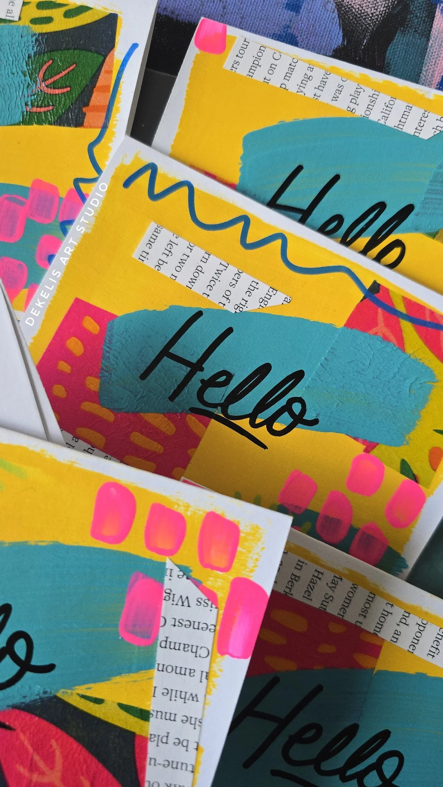 Colorful Abstract Mixed Media Hand Painted and Collage Greeting Note Card with Envelope by DeKelis Art Studio