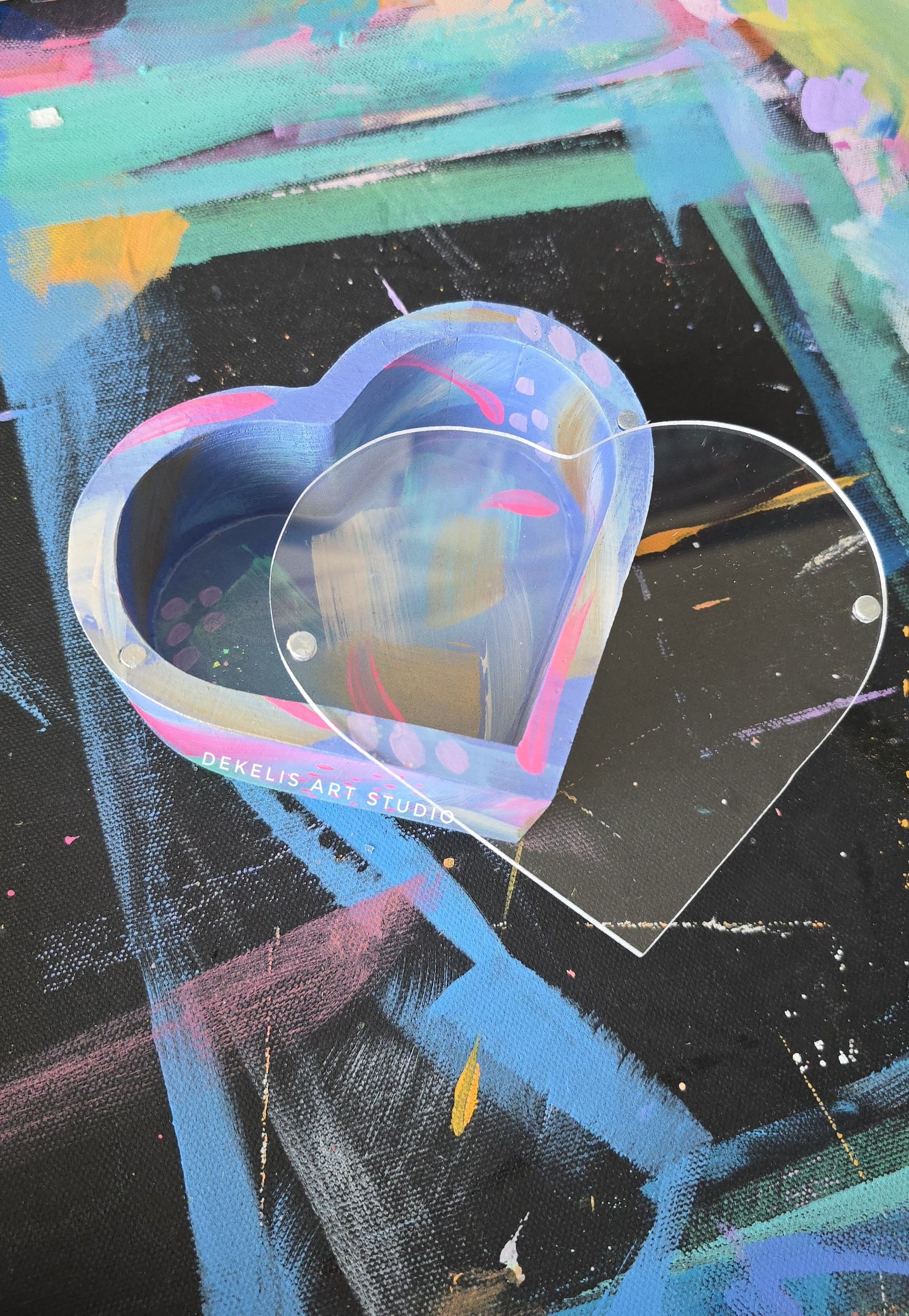 Periwinkle Pink Keepsake Heart Box Abstract Painted No.1