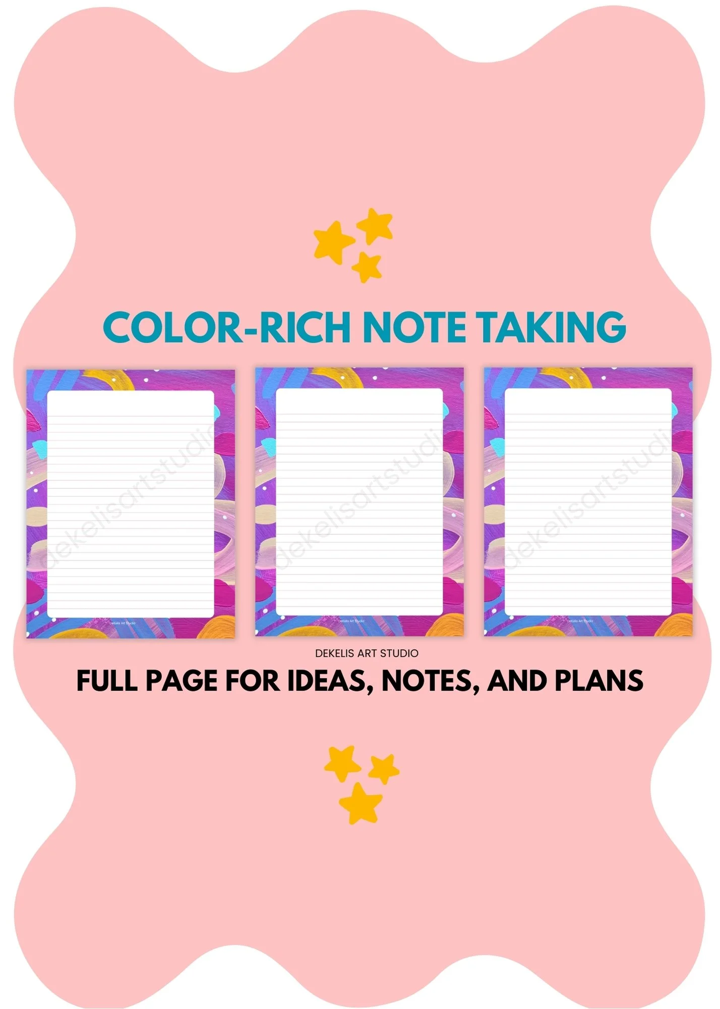 Colorful abstract notepad design templates to help with organizing notes and streamline tasks with style and fun by DeKelis Art Studio