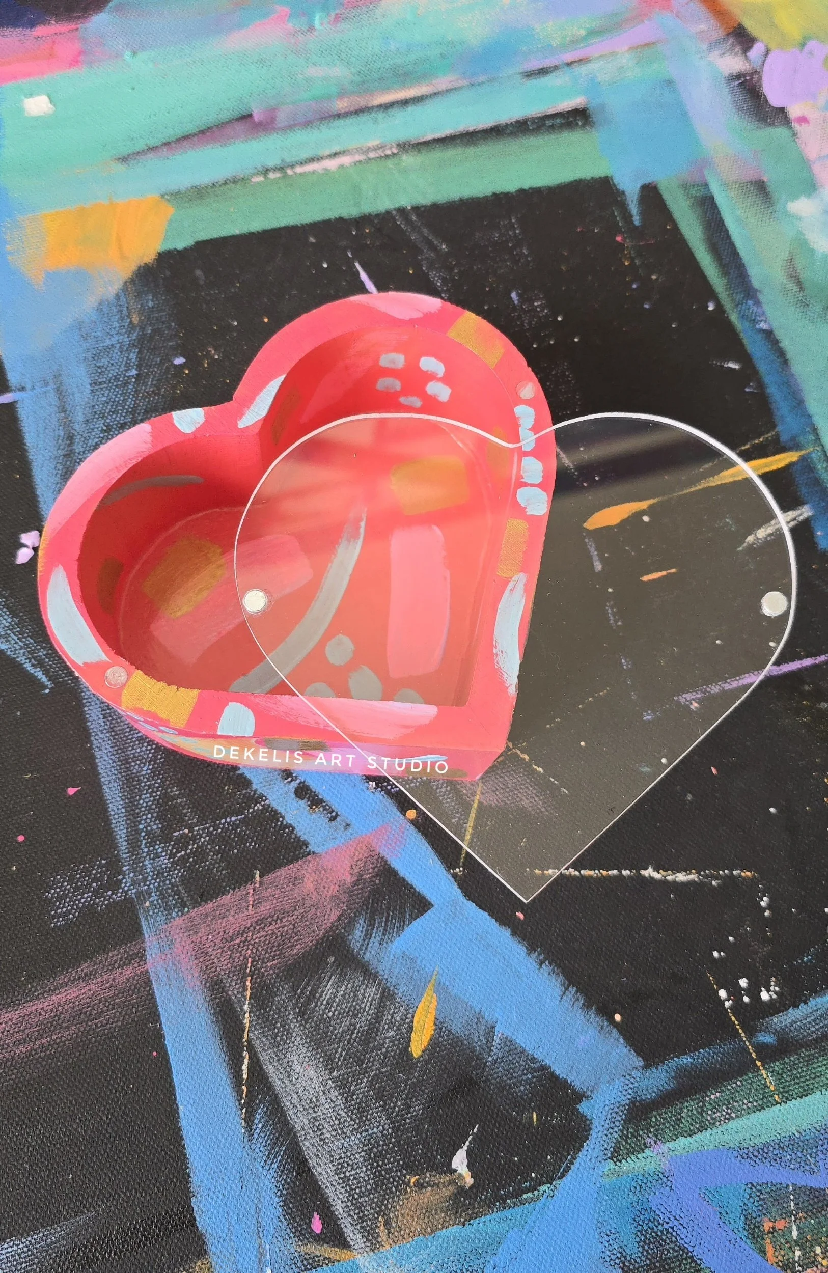 Pink Keepsake Heart Box Abstract Painted No.3