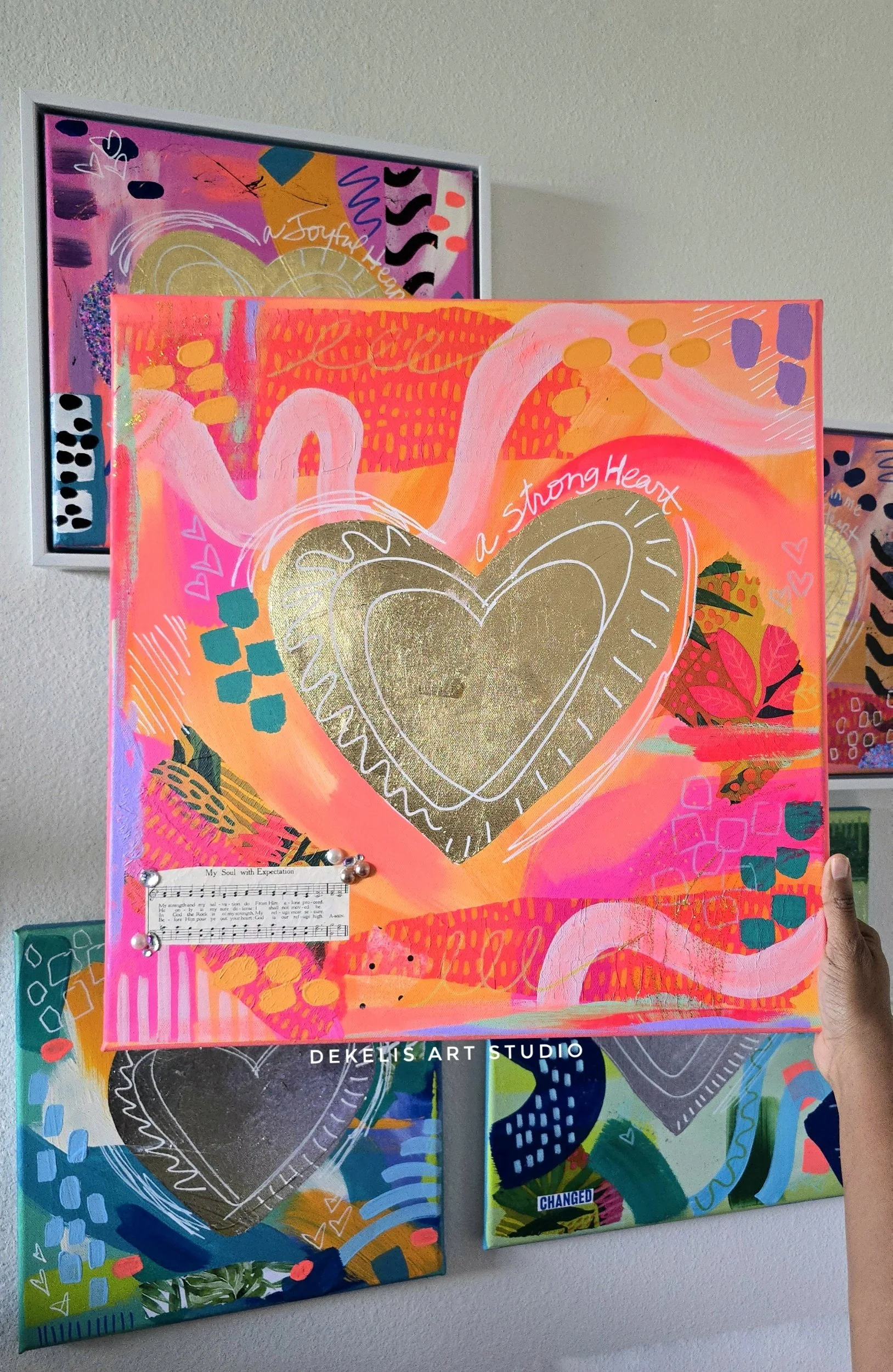 A Strong Heart Mixed Media Abstract Art Painting DeKelis Art Studio