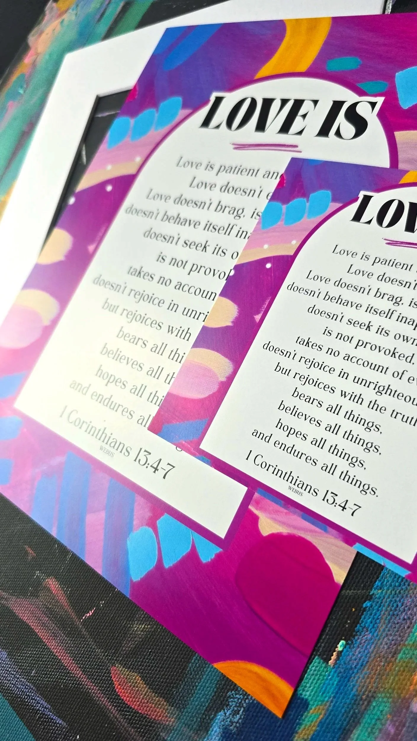 Love Is 1 Corinthians 13:4-7 Inspirational Abstract Art Print by DeKelis Art Studio