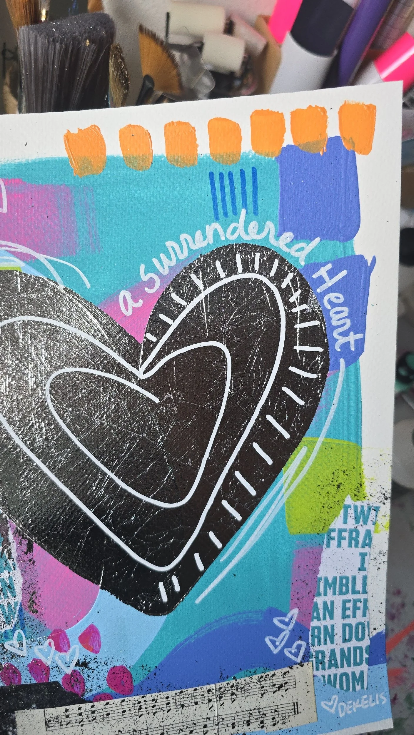 A Surrendered Heart Mixed Media Abstract Painting DeKelis Art Studio