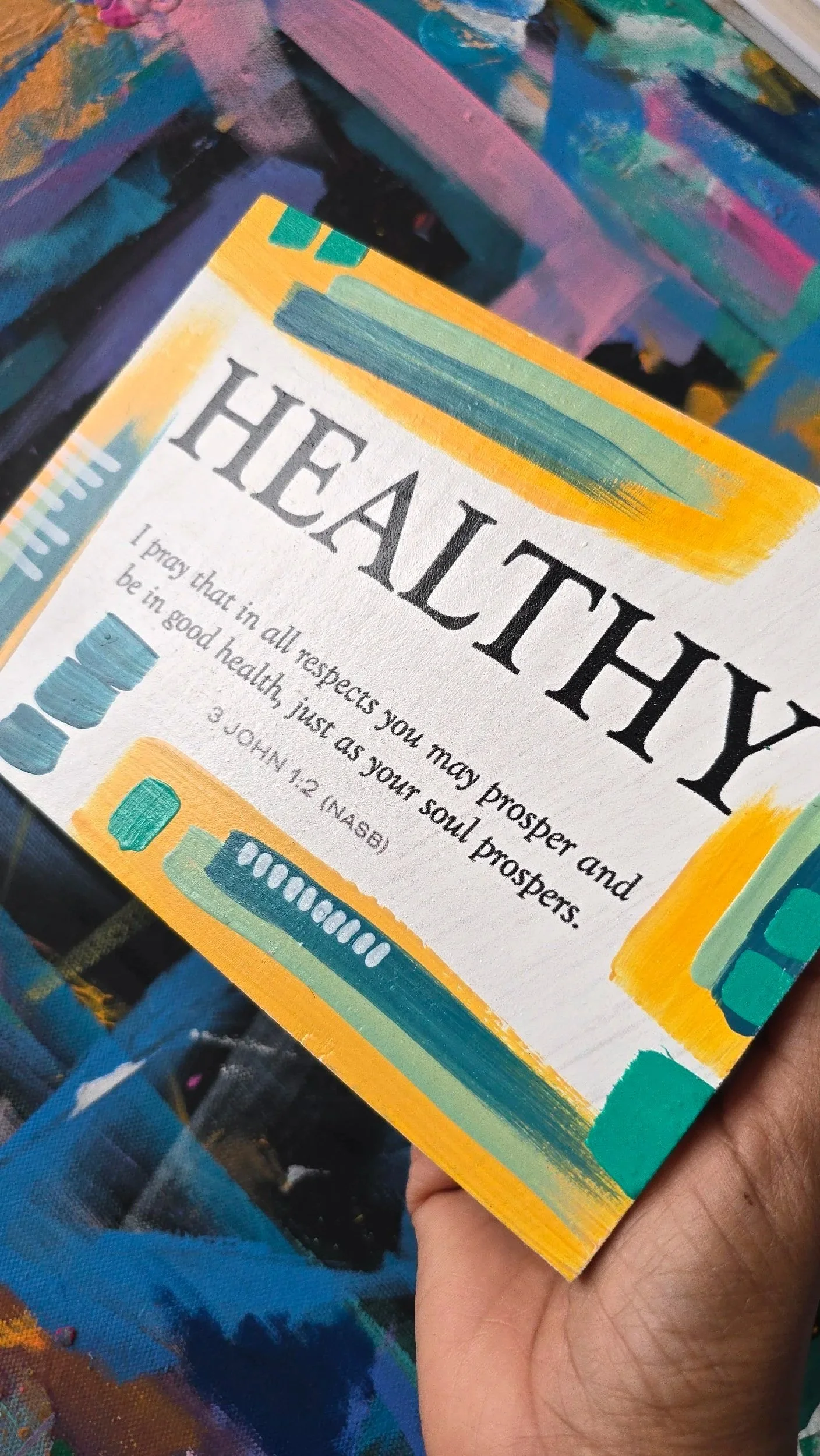 Healthy Upcycled Hand Painted Wood Block with Bible Verse 3 John 1:2