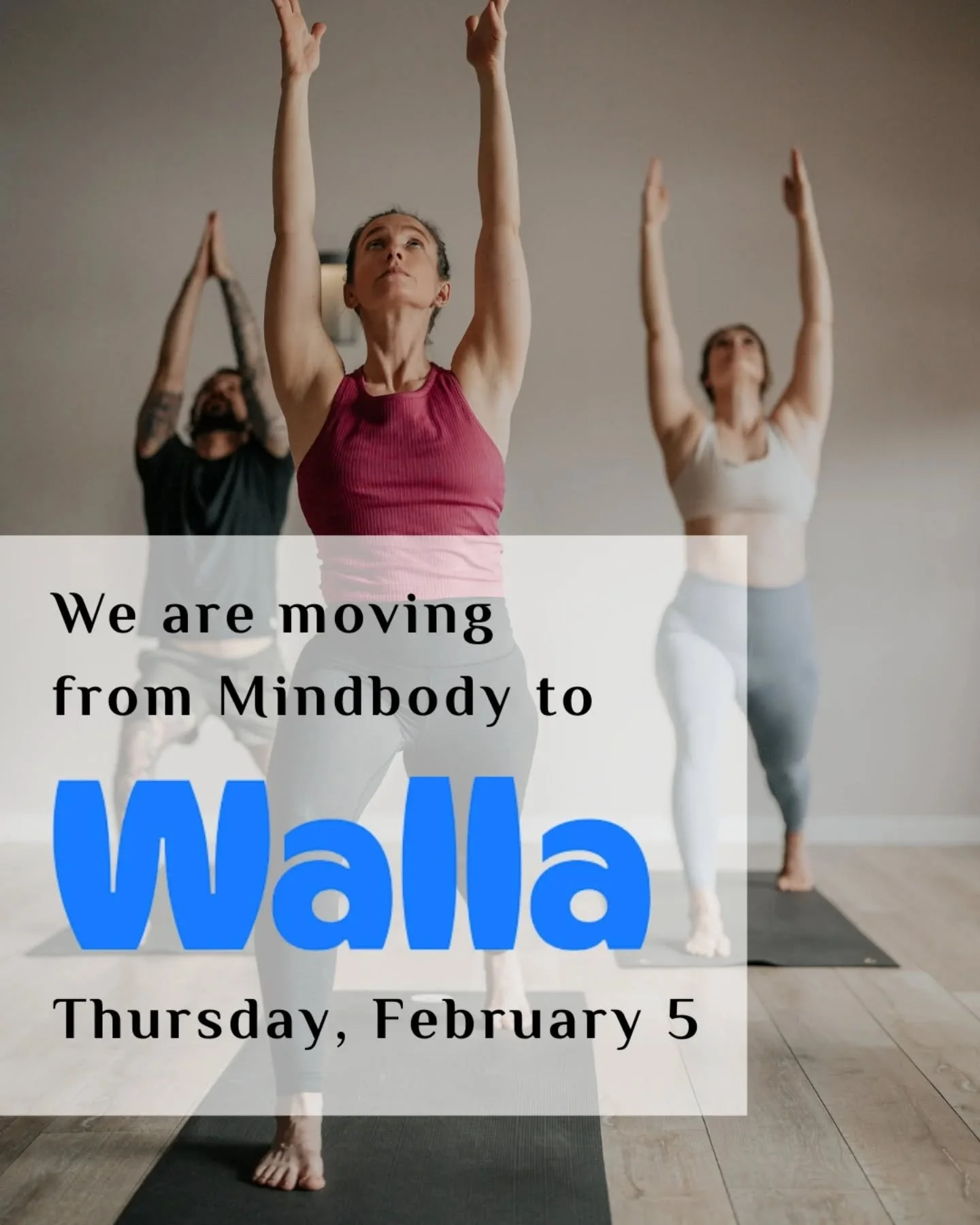 Heads up, Solfire community! 

This Thursday, February 5, we&rsquo;re transitioning to a new booking system called Walla. This just means you&rsquo;ll book classes and view your account info on Walla instead of Mindbody.

No action needed yet. Set up