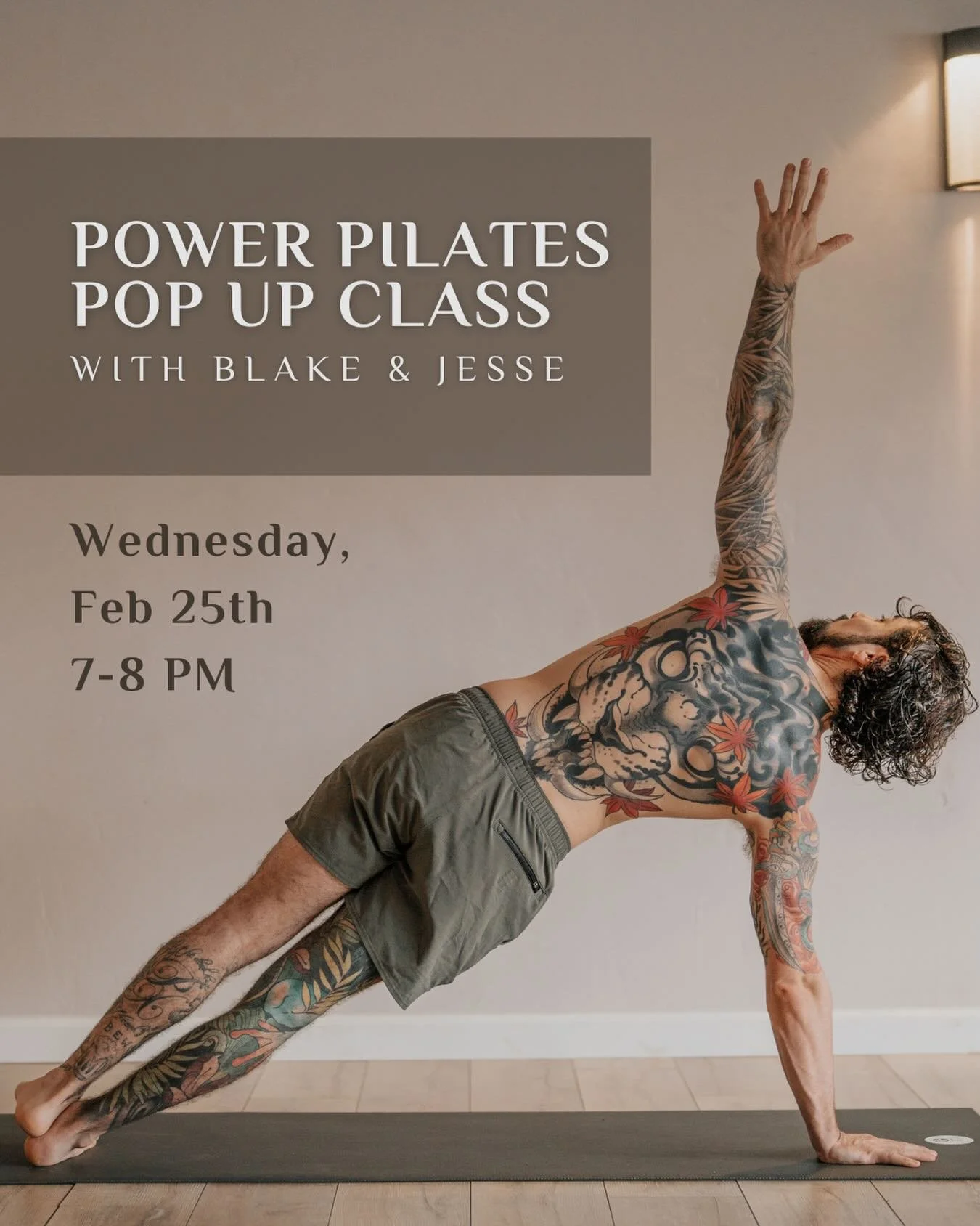 POWER PILATES POP UP CLASS✨
Wednesday, March 25th, 7-8pm

@blakemasonyoga &amp; @jesse.r.vigil are teaming up for a special power Pilates pop up. Space is LIMITED, so reserve your spot ASAP on the Solfire Walla app!