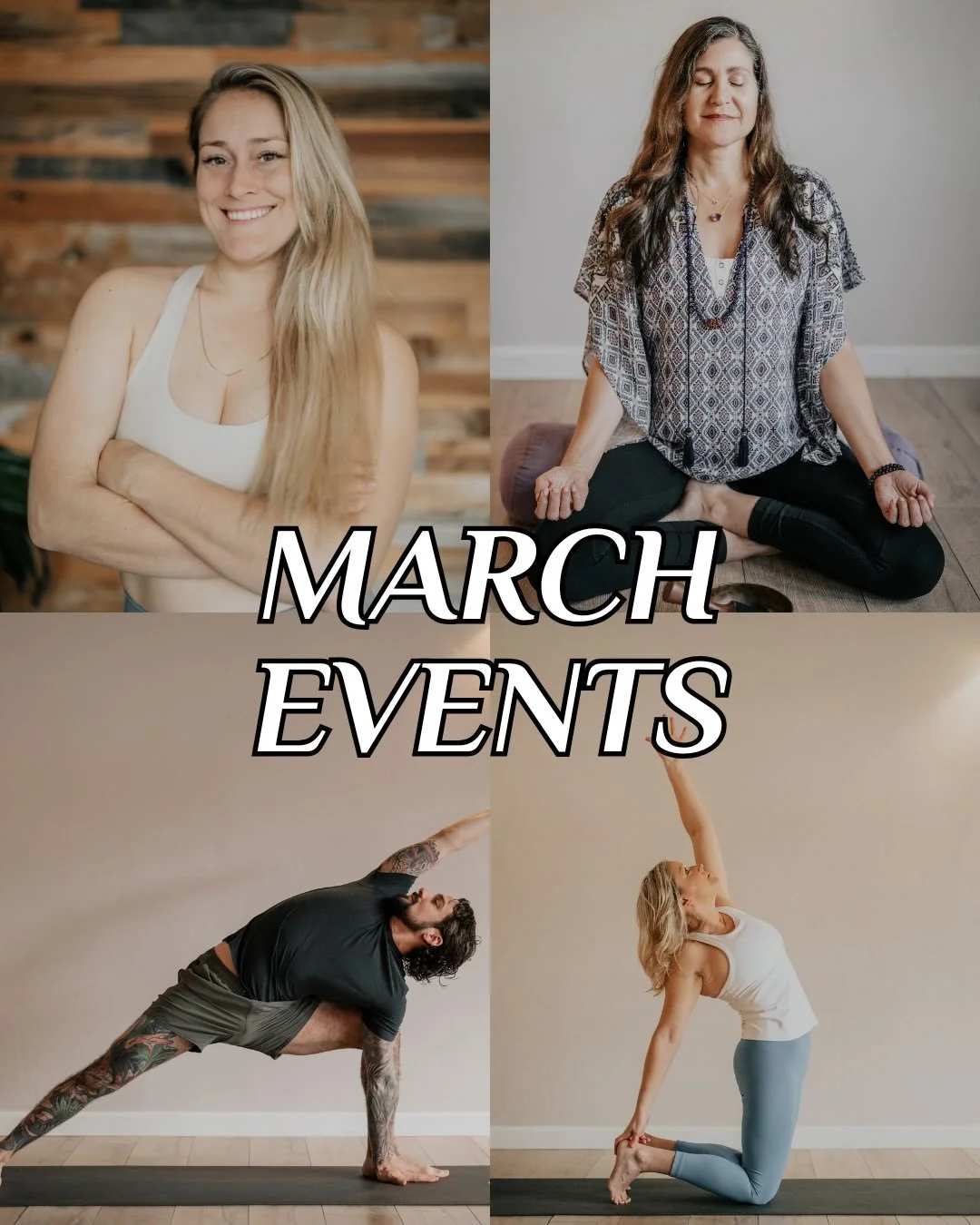 March is here and full of amazing workshops and pop up classes! Swipe through and sign up today✨

Friday, March 6th, 7:30&ndash;9 p.m. - Balancing the Chakras with Dr. Marla
In this restorative yoga workshop, you will be guided through restorative, g