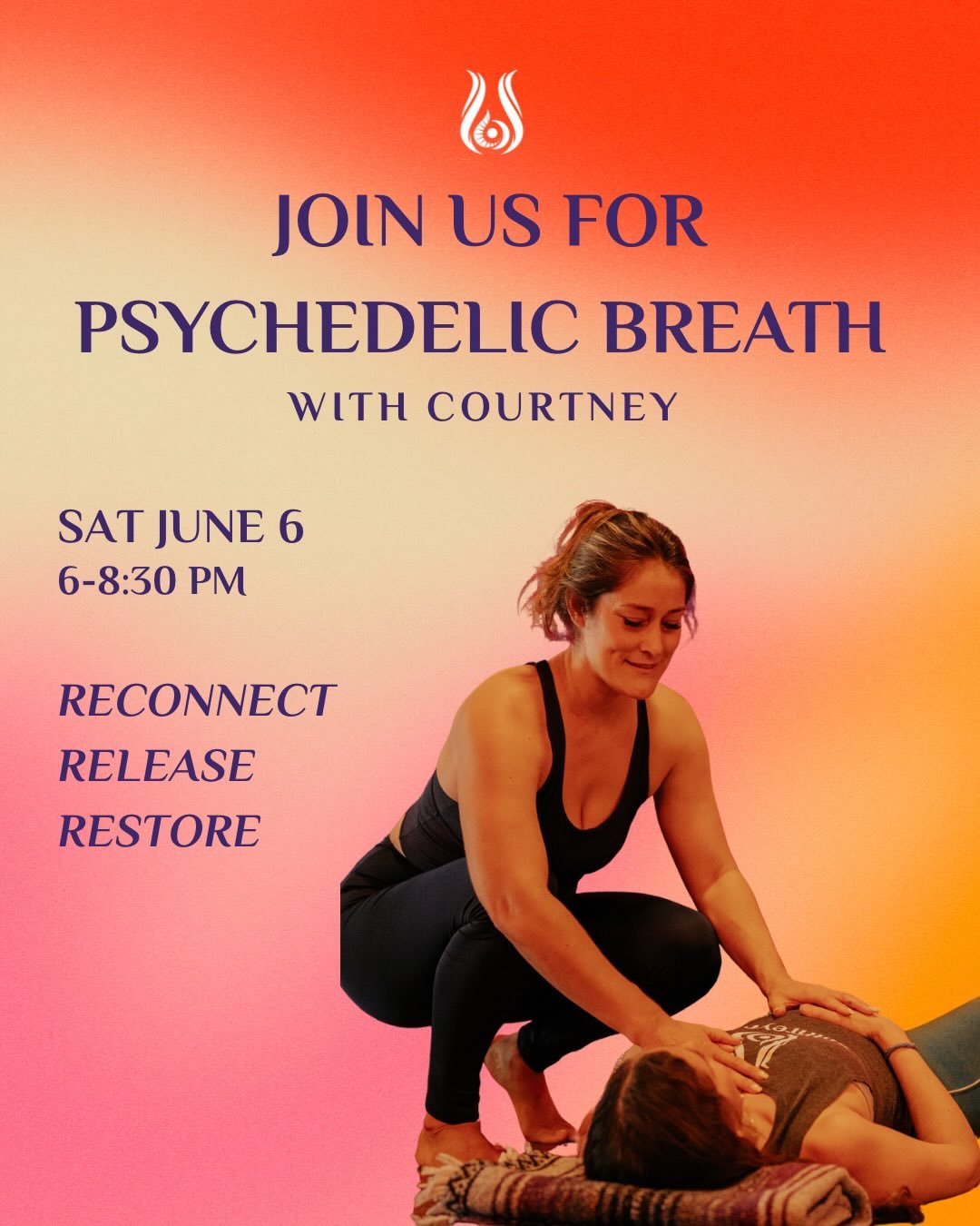 Have you ever tried psychedelic breath work??? @the.traveling.yogini is hosting a 2.5 hour psychedelic breath work experience that will help you unlock deep parts within yourself.

Reach out to Courtney or DM/Email/talk to us at the studio if you hav