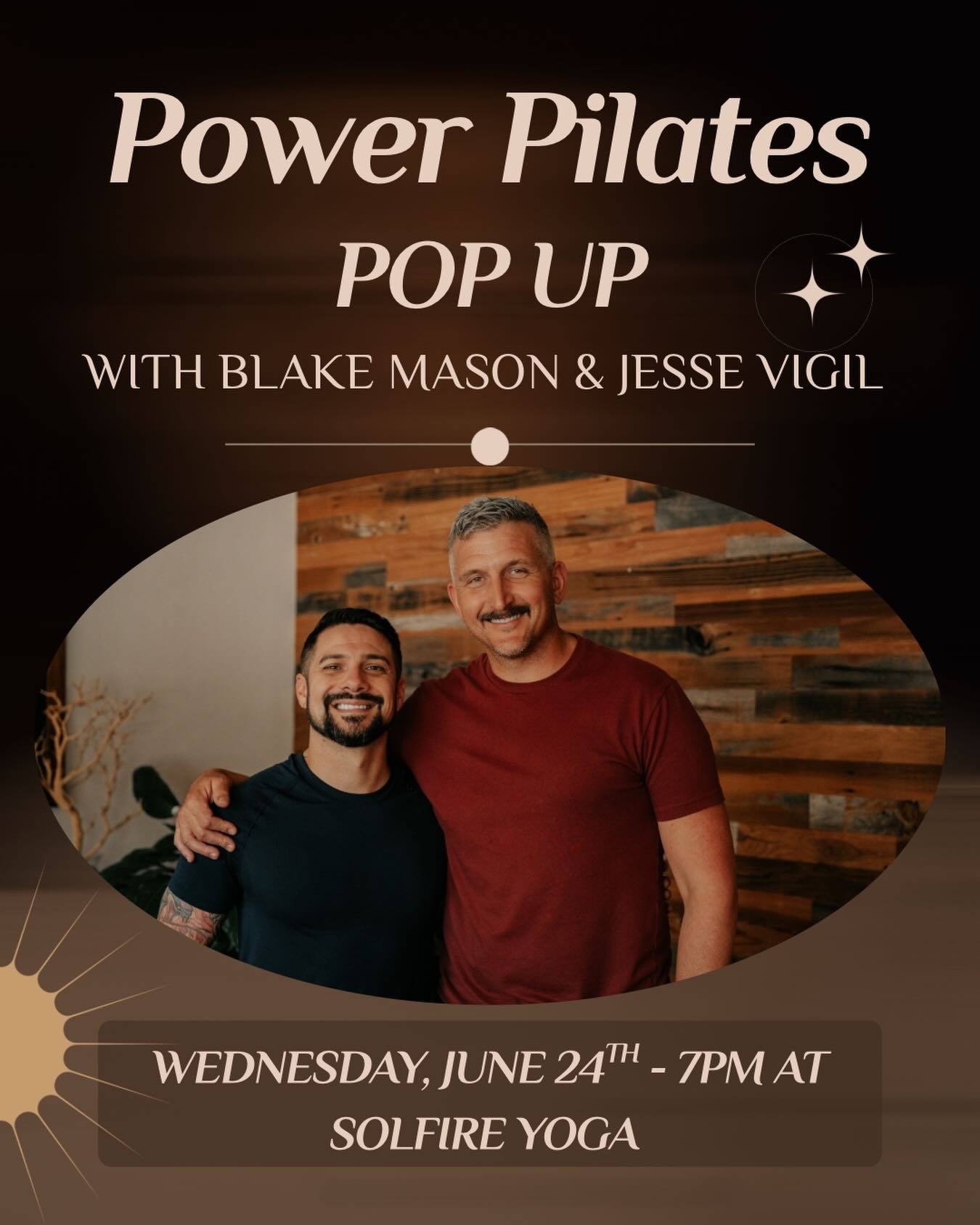Power Pilates pop up is this Wednesday June 24th at 7pm! Don&rsquo;t miss it 💪 

Co-taught by @jesse.r.vigil &amp; @blakemasonyoga 

Sign up on our Solfire Walla app