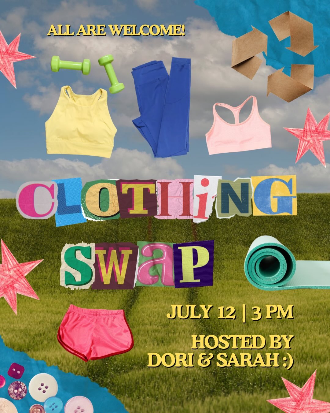 Exciting news! @yogaforbreakfastt &amp; @dori.fish are hosting a community clothing swap July 12th at 3pm at @solfirejstreet ♻️🧢🩱🧥👙

Join us for an afternoon of movement, connection, and community♻️

✨ 2:00 PM &mdash; Donation-based community yog
