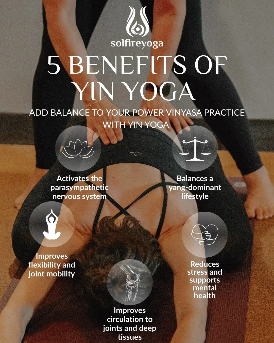 Tons of benefits to adding Yin into your weekly class rotation🕊️

We offer yin each Weds at 5:45 pm taught by @blakemasonyoga 
Slow Flow + Yin  each Sunday at 5pm taught by @catelewis67 
 Restorative yoga each Monday at 5:45pm taught by @soundandsou